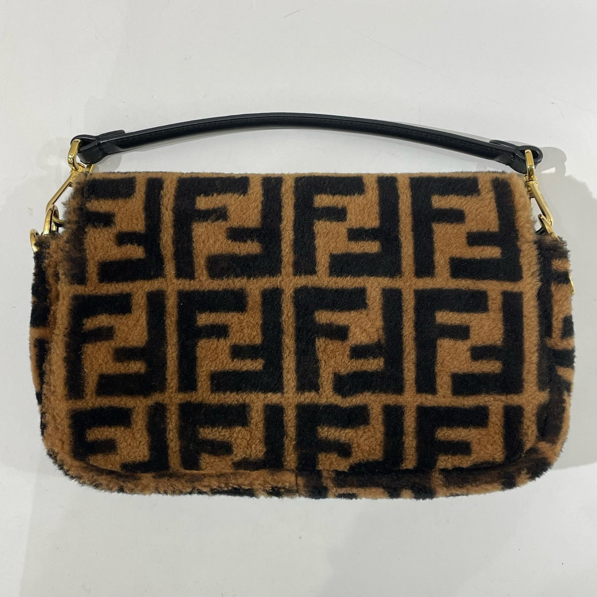 Fendi Baguette, FF Shearling Teddy, Black Calfskin Trims