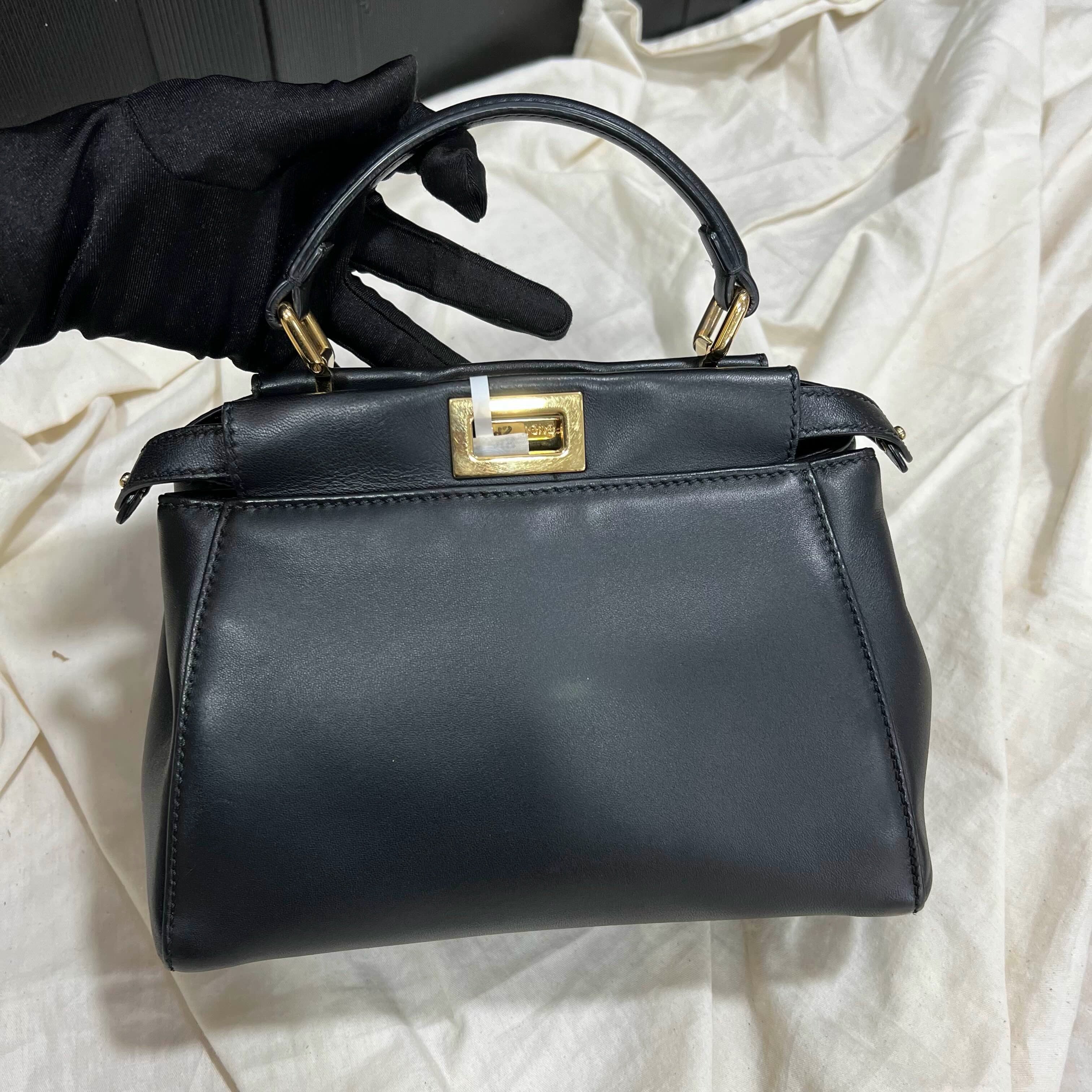 Fendi Peekaboo Medium Black Leather Satchel Bag