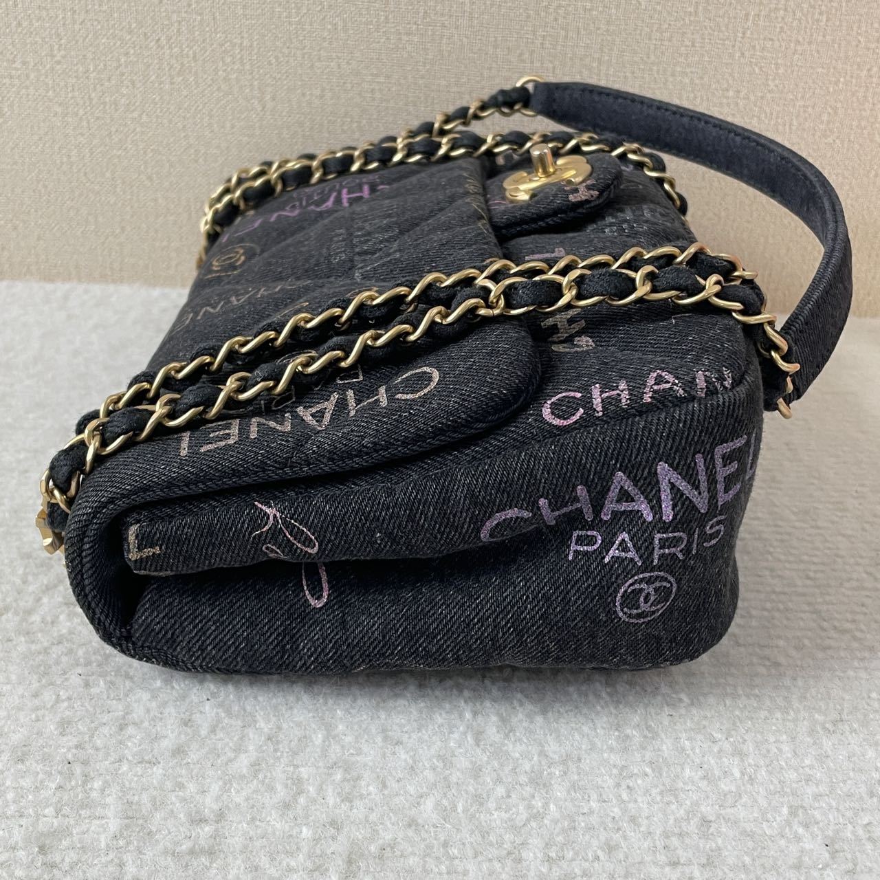 Chanel Black Denim Graffiti Print Quilted Flap Bag