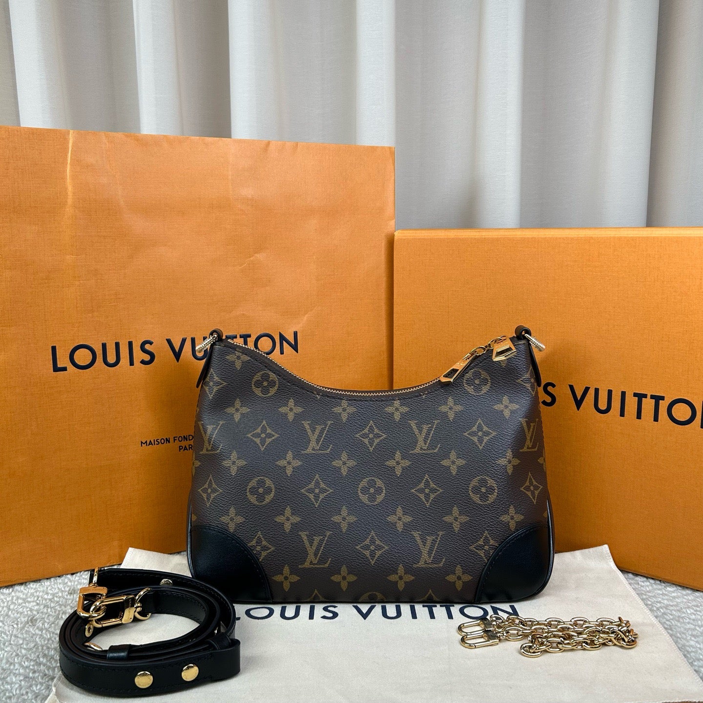 Louis Vuitton LV Boulogne Bag Monogram Canvas Black Trim