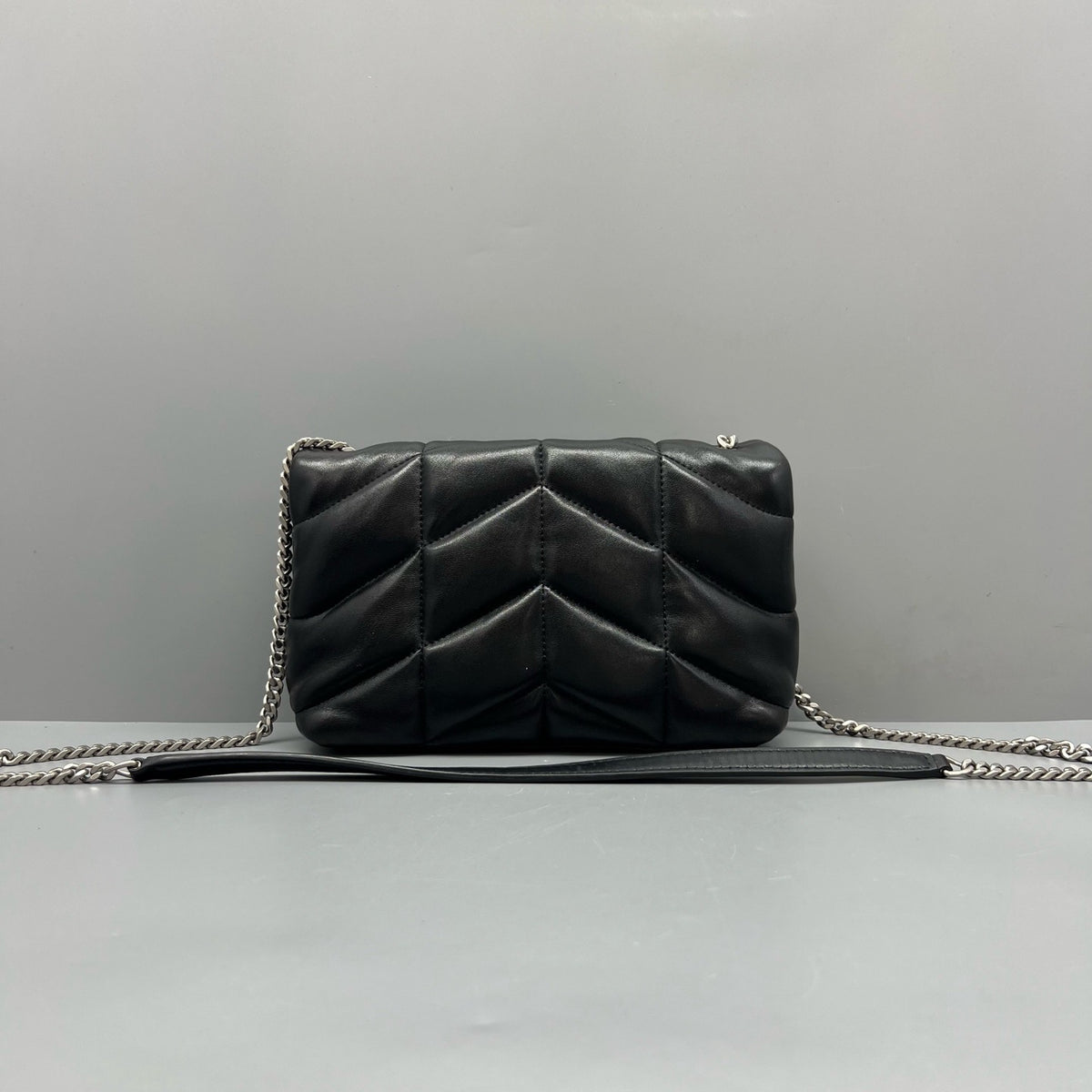 Saint Laurent Black Puffer Leather Handbag Silver Hardware