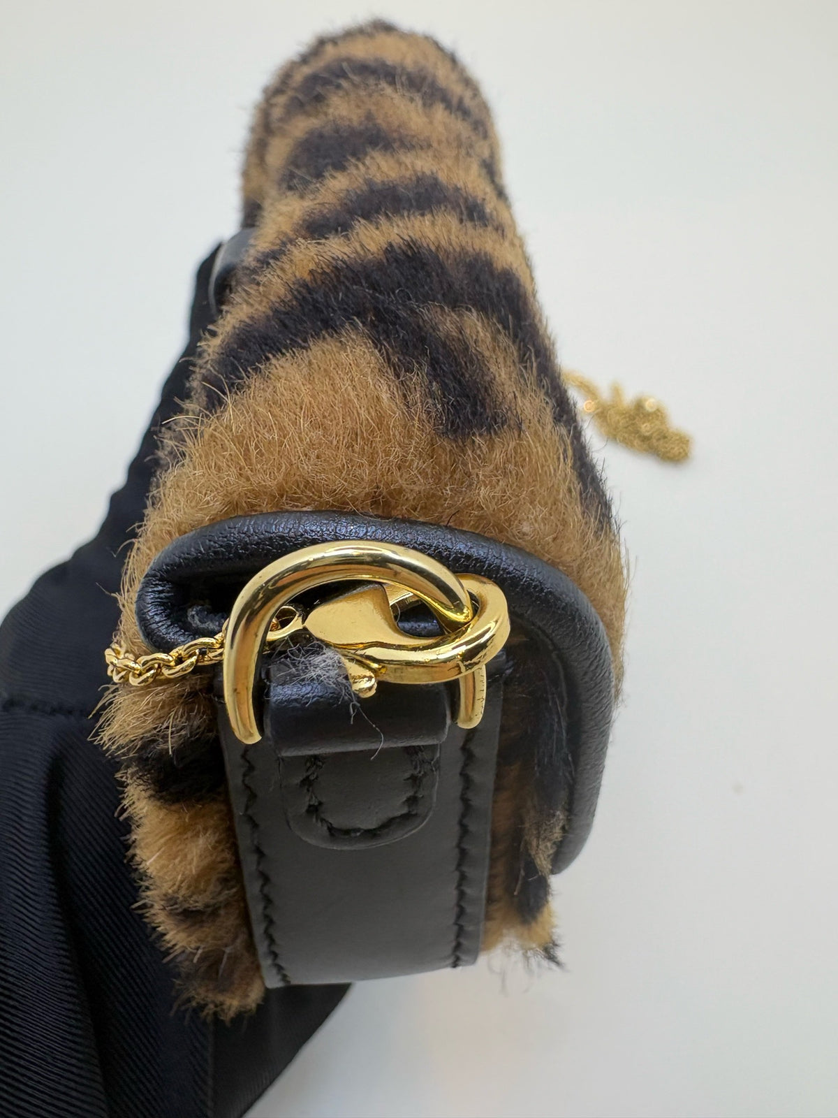 Fendi Micro Baguette FF Shearling Crossbody Bag