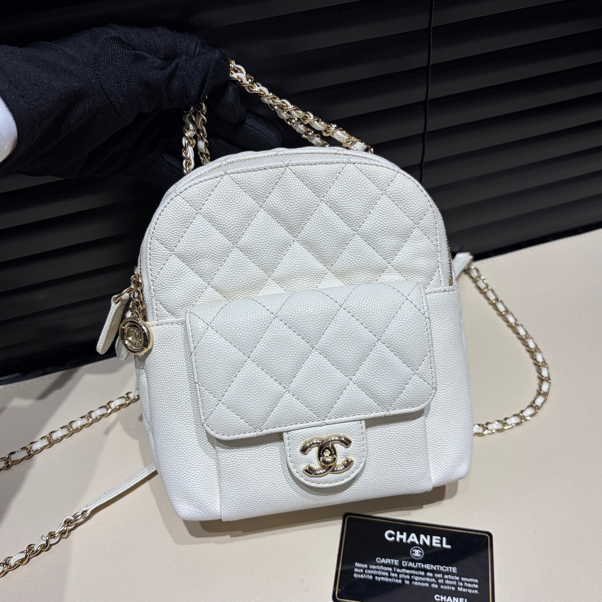 Chanel Backpack, White Caviar Leather