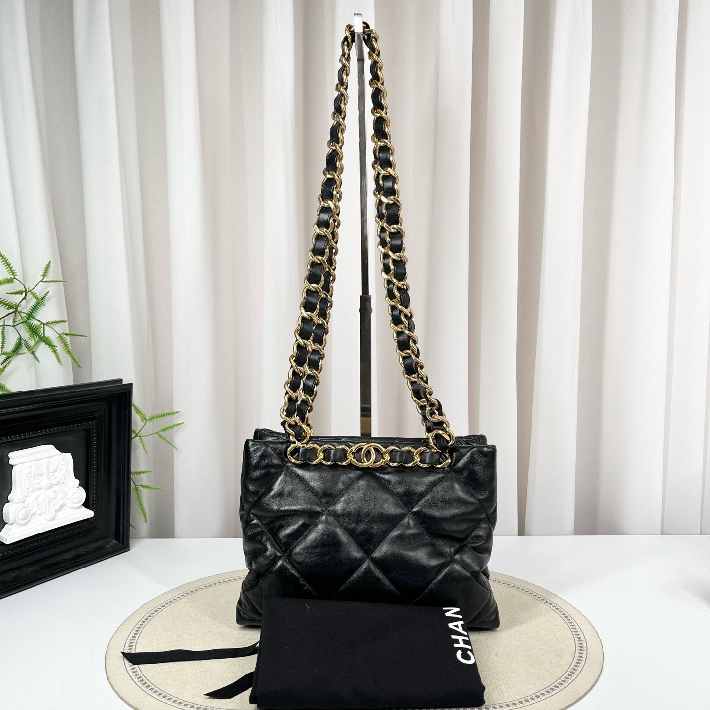 Chanel Shopping Hobo Tote Black Lambskin