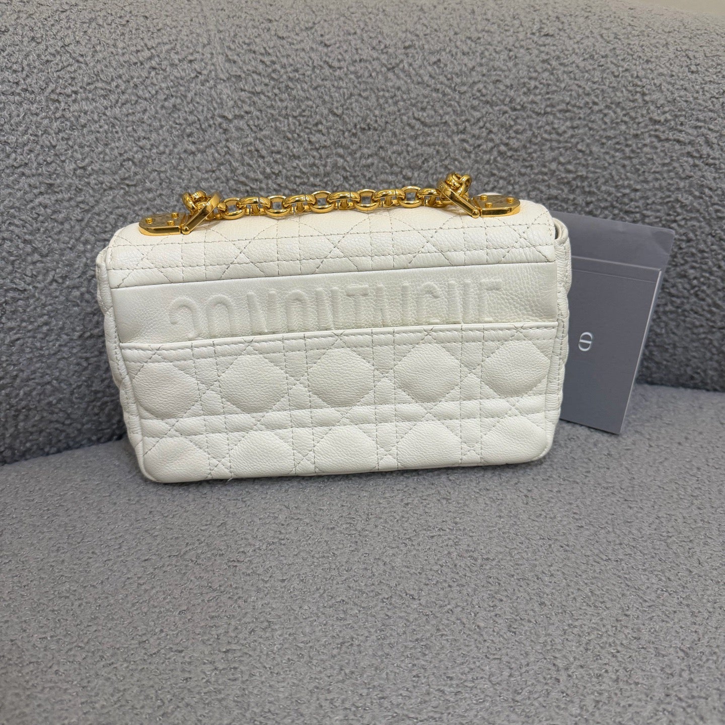 Dior Caro Small Ivory Supple Cannage Calfskin Gold