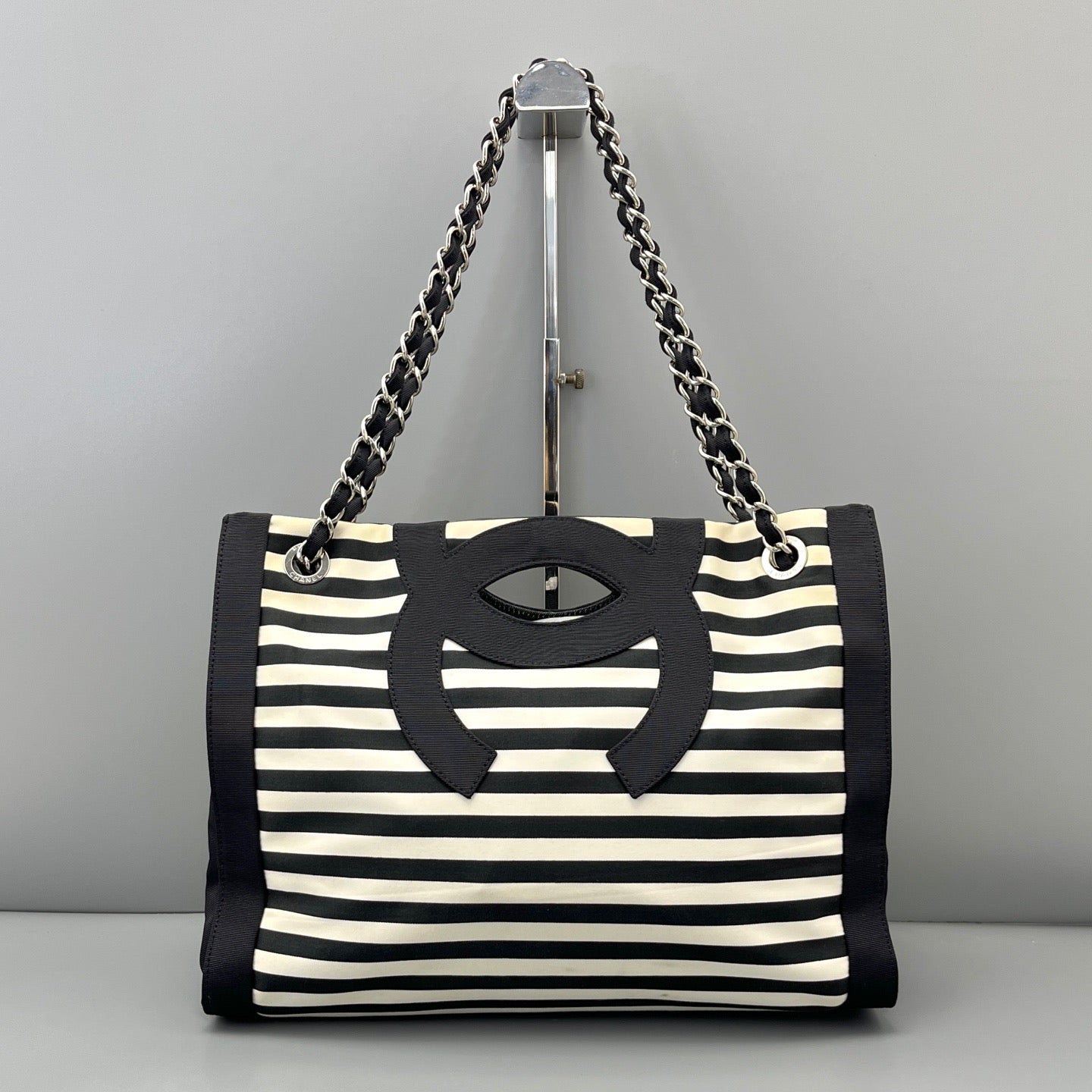 Chanel Black White Striped Canvas