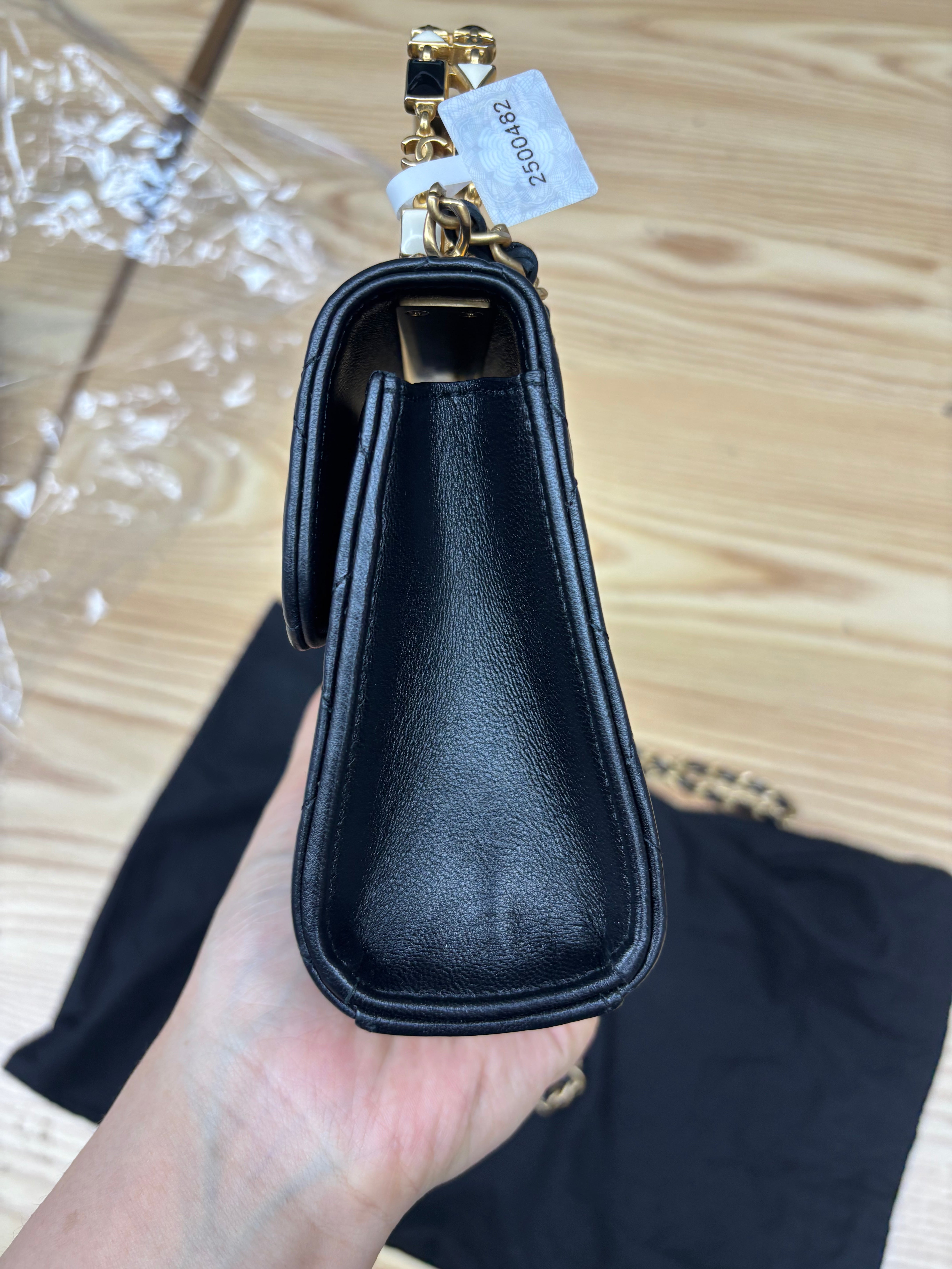 Chanel Mini Enamel Handle Black Lambskin Gold HW Chain Crossbody Bag