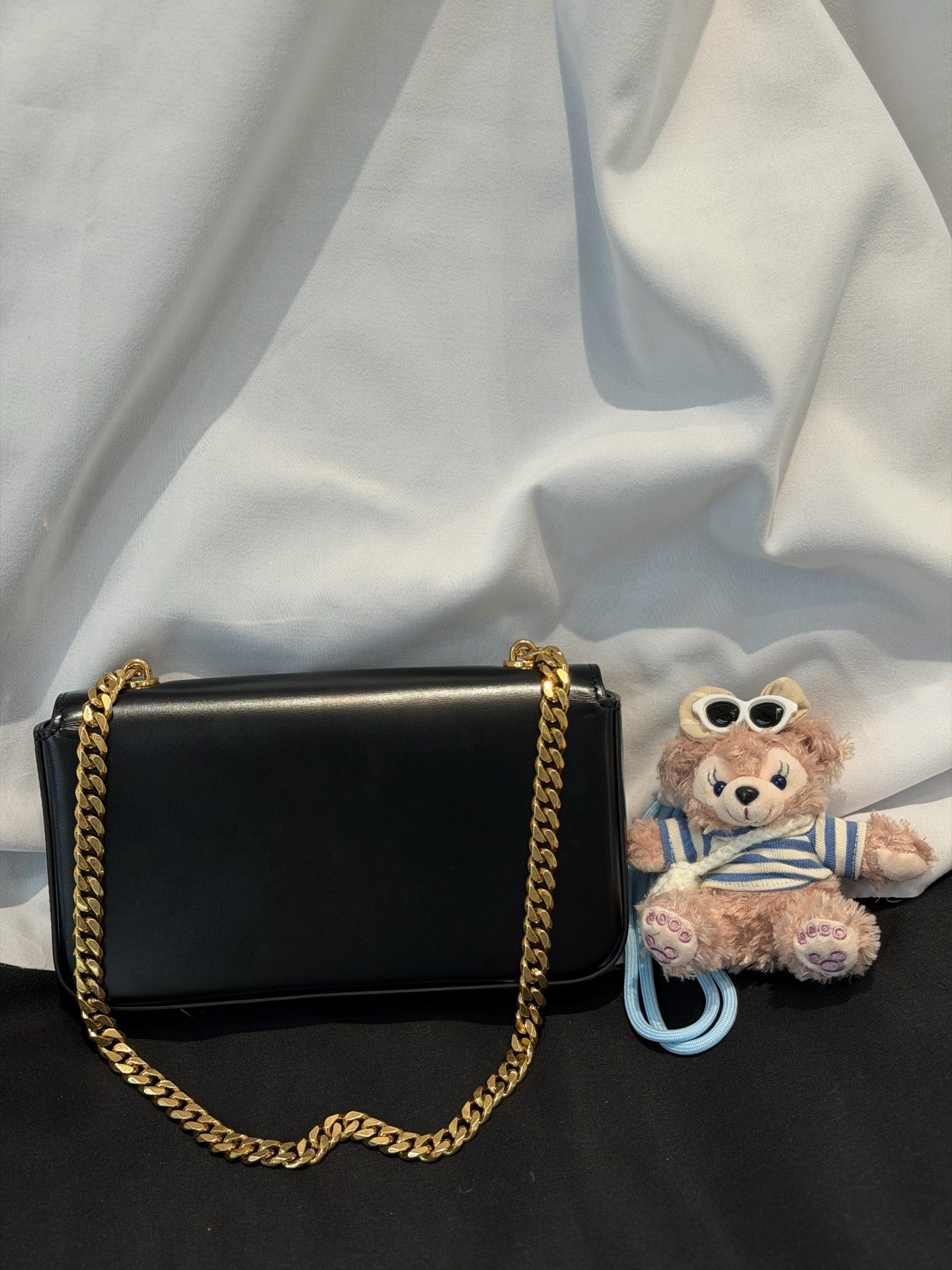 Celine Triomphe Black Glossy Calfskin Chain Shoulder Bag