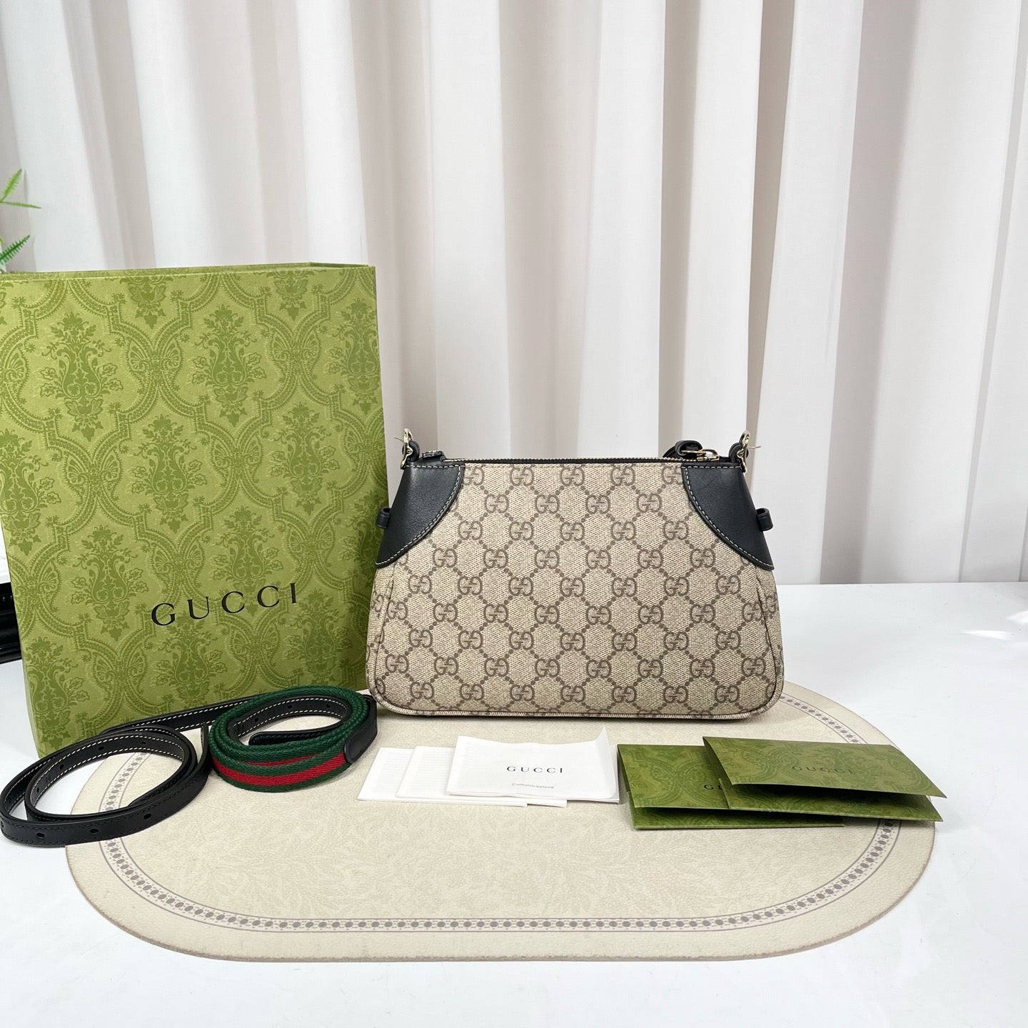 Gucci GG Emblem Small Beige Shoulder Bag