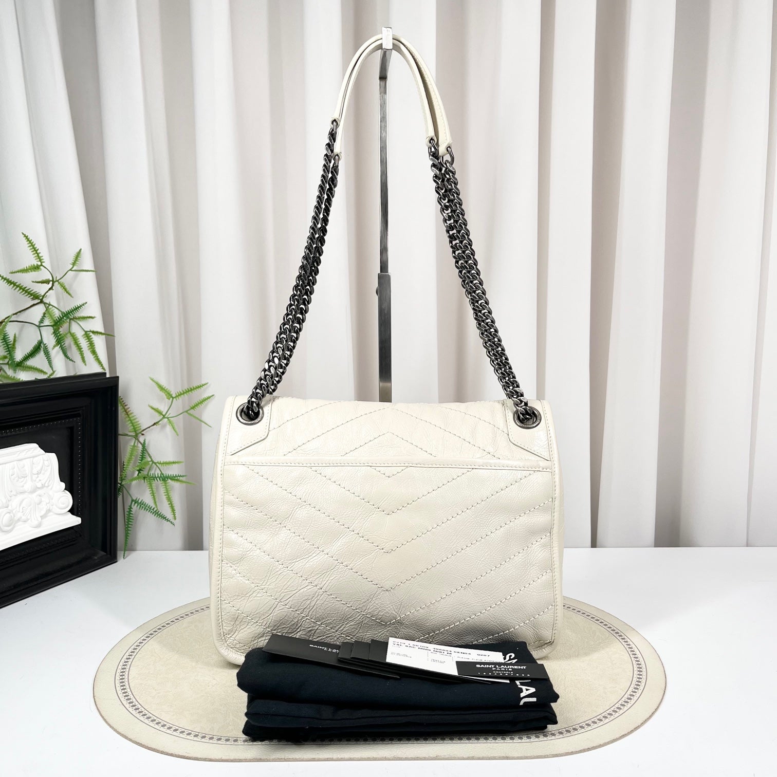 Saint Laurent Niki Medium White Waxed Leather Bag