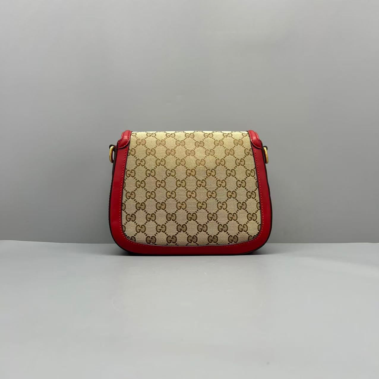 Gucci GG Canvas & Red Leather Horsebit Saddle Crossbody Bag