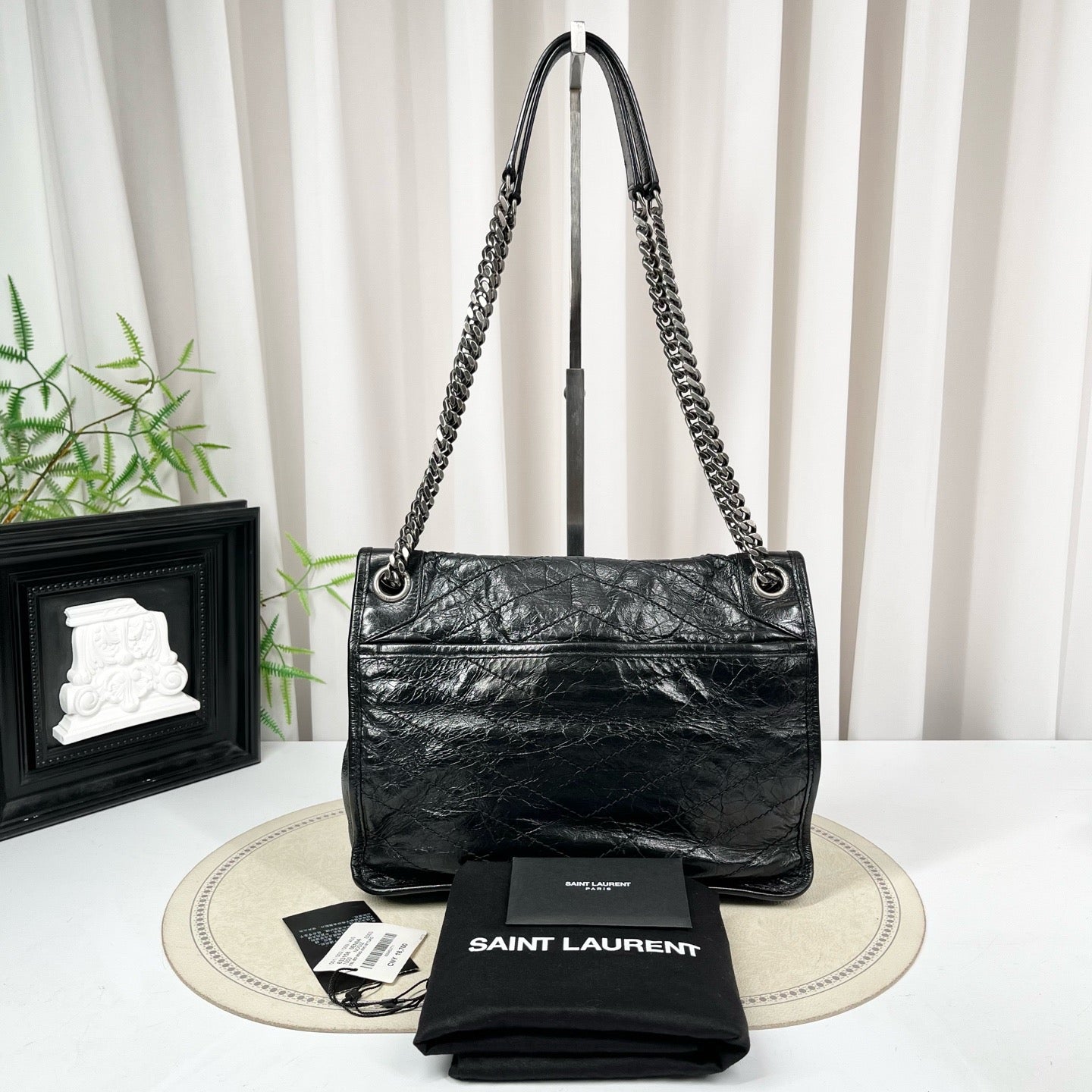 YSL Saint Laurent Niki Black Waxed Leather Chain Bag