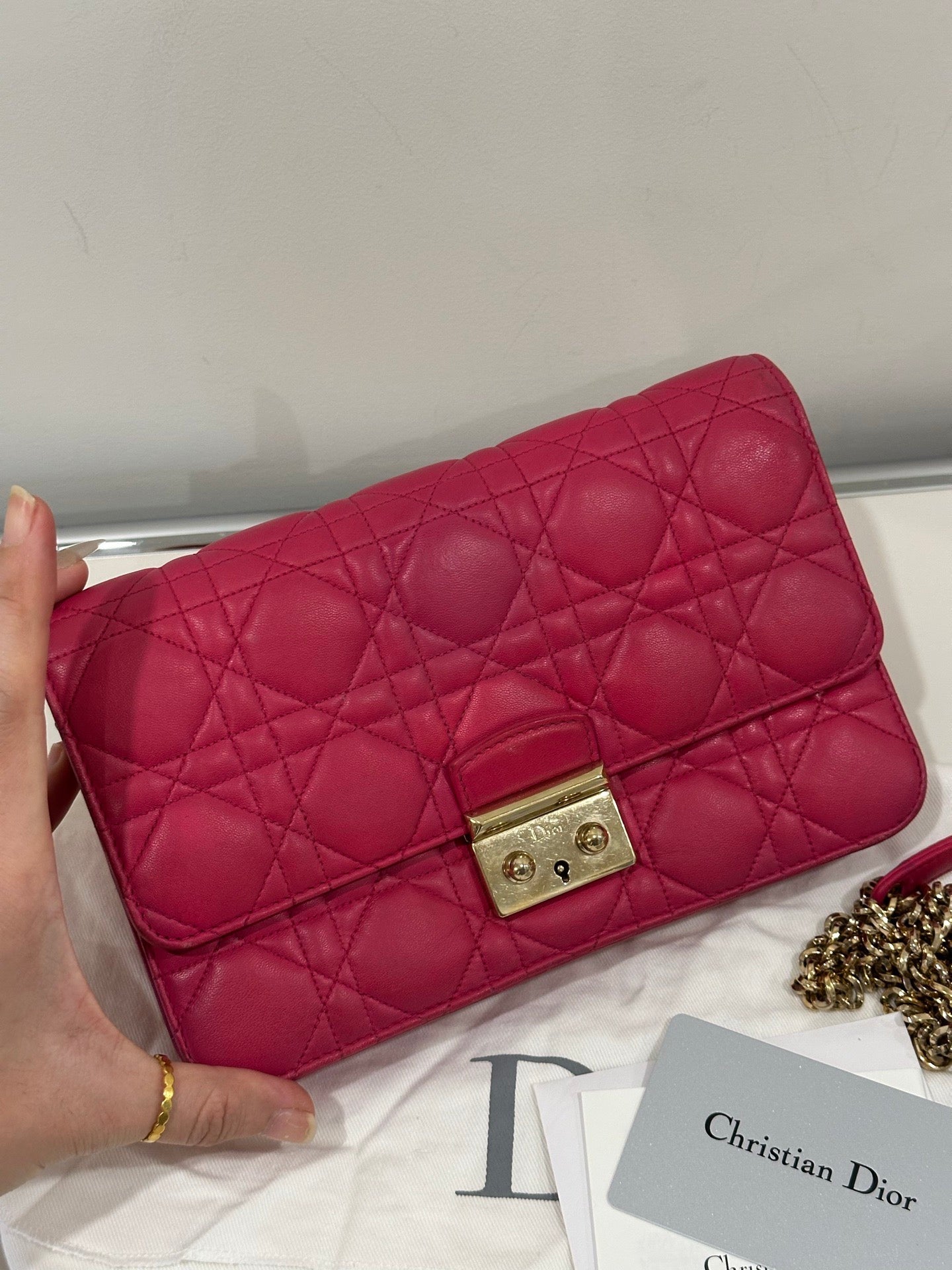 Dior Miss Dior Pink Lambskin WOC Gold Hardware Chain Shoulder Bag
