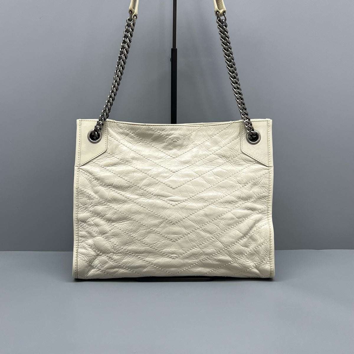 YSL Saint Laurent White Leather Niki Shopping Tote Bag