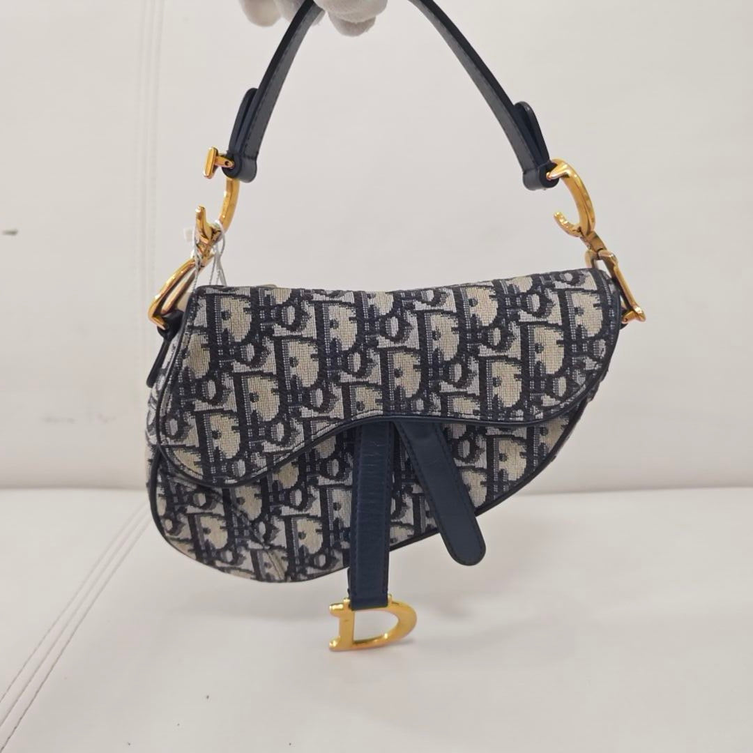 Dior Mini Saddle Shoulder Handbag in Blue Oblique