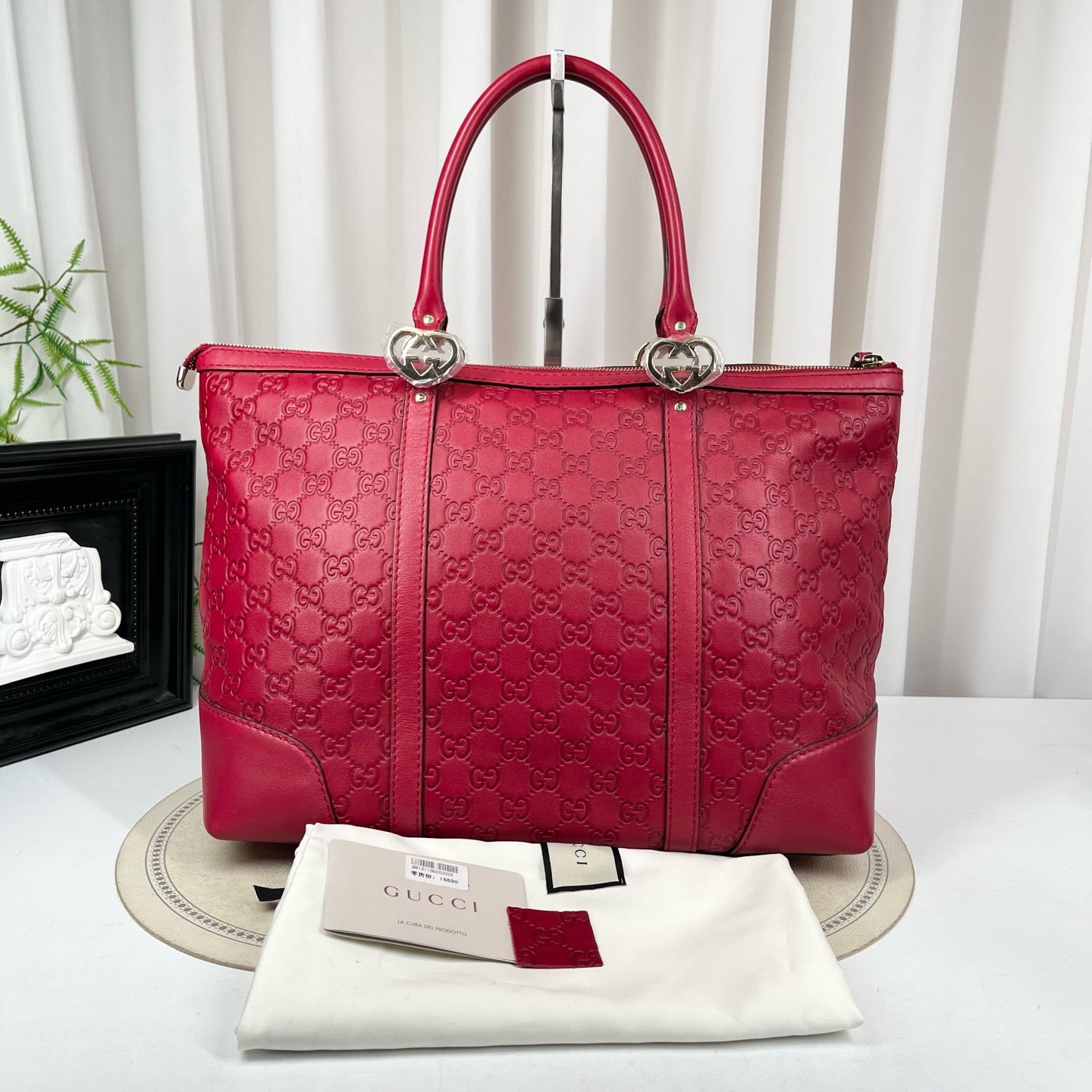 Gucci Medium Red Guccissima Leather Tote Bag