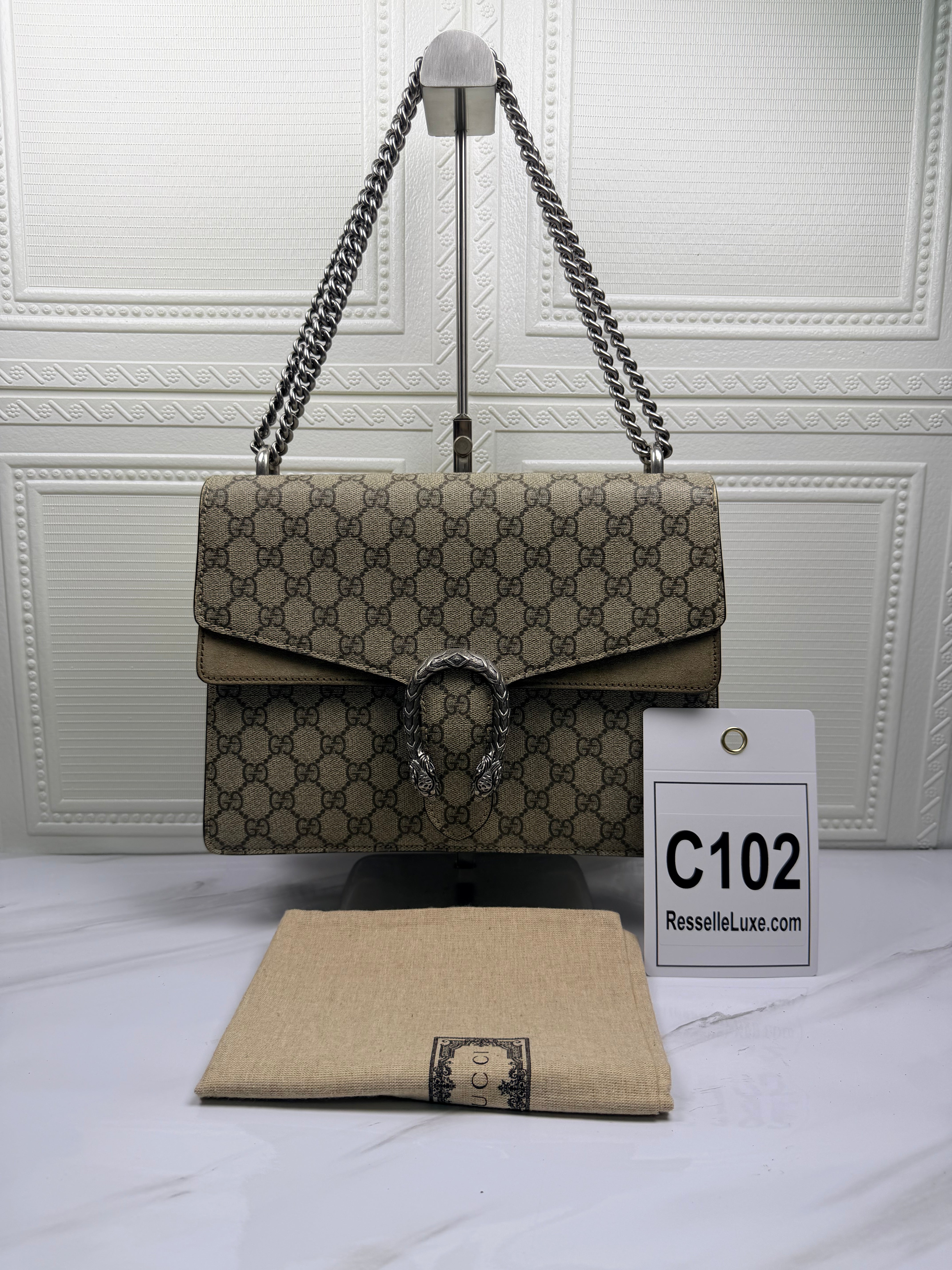 Gucci Dionysus Large GG Supreme Suede Trim Shoulder Bag