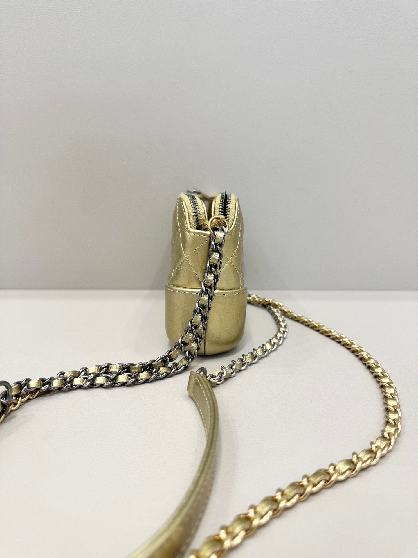 Chanel Mini Gabrielle Clutch WOC Metallic Gold Quilted
