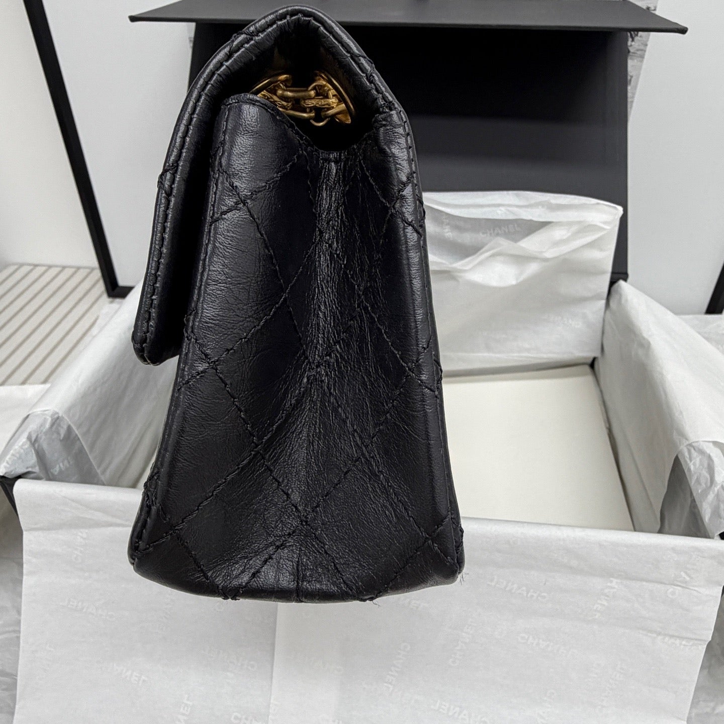 Chanel Mini Reissue 2.55 Handbag in Black Crinkled Oil Wax