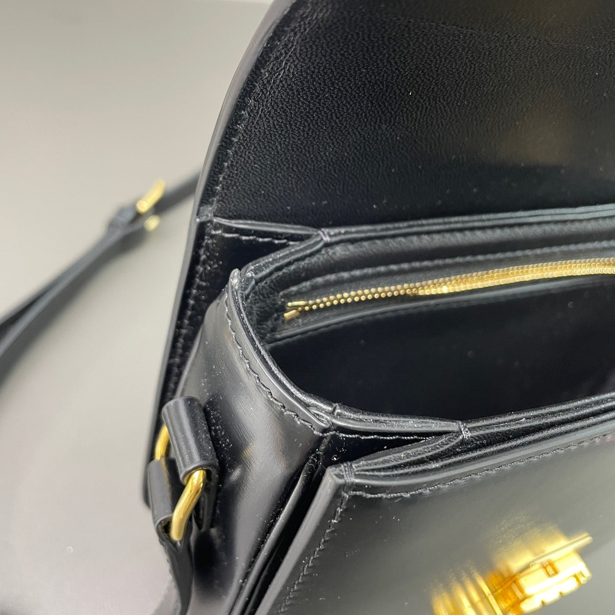 Celine Triomphe Teen Black Shiny Calfskin