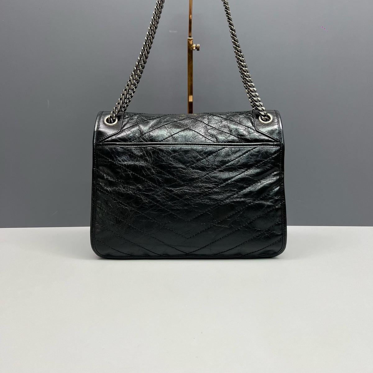 YSL Large Niki Bag Black Crinkled Waxed Leather