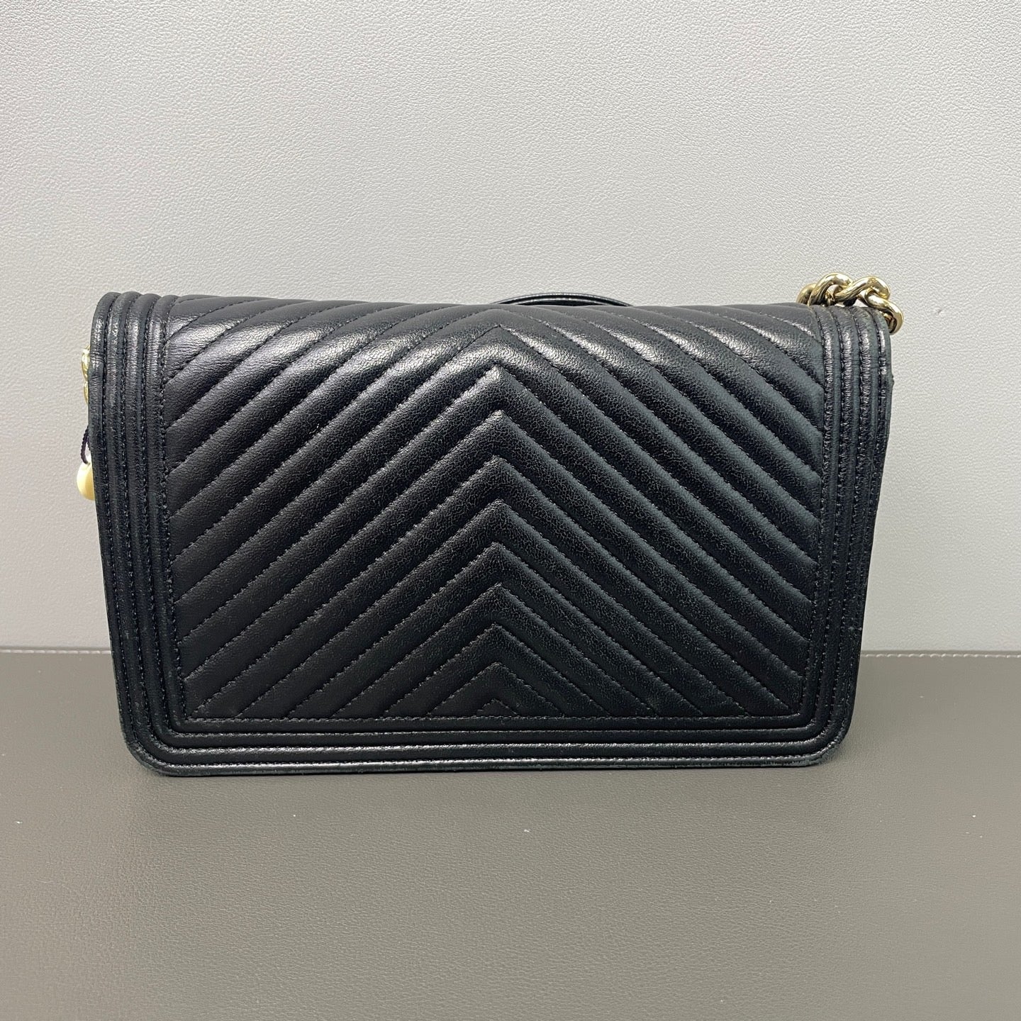 Chanel Black Lambskin Chevron Boy Wallet