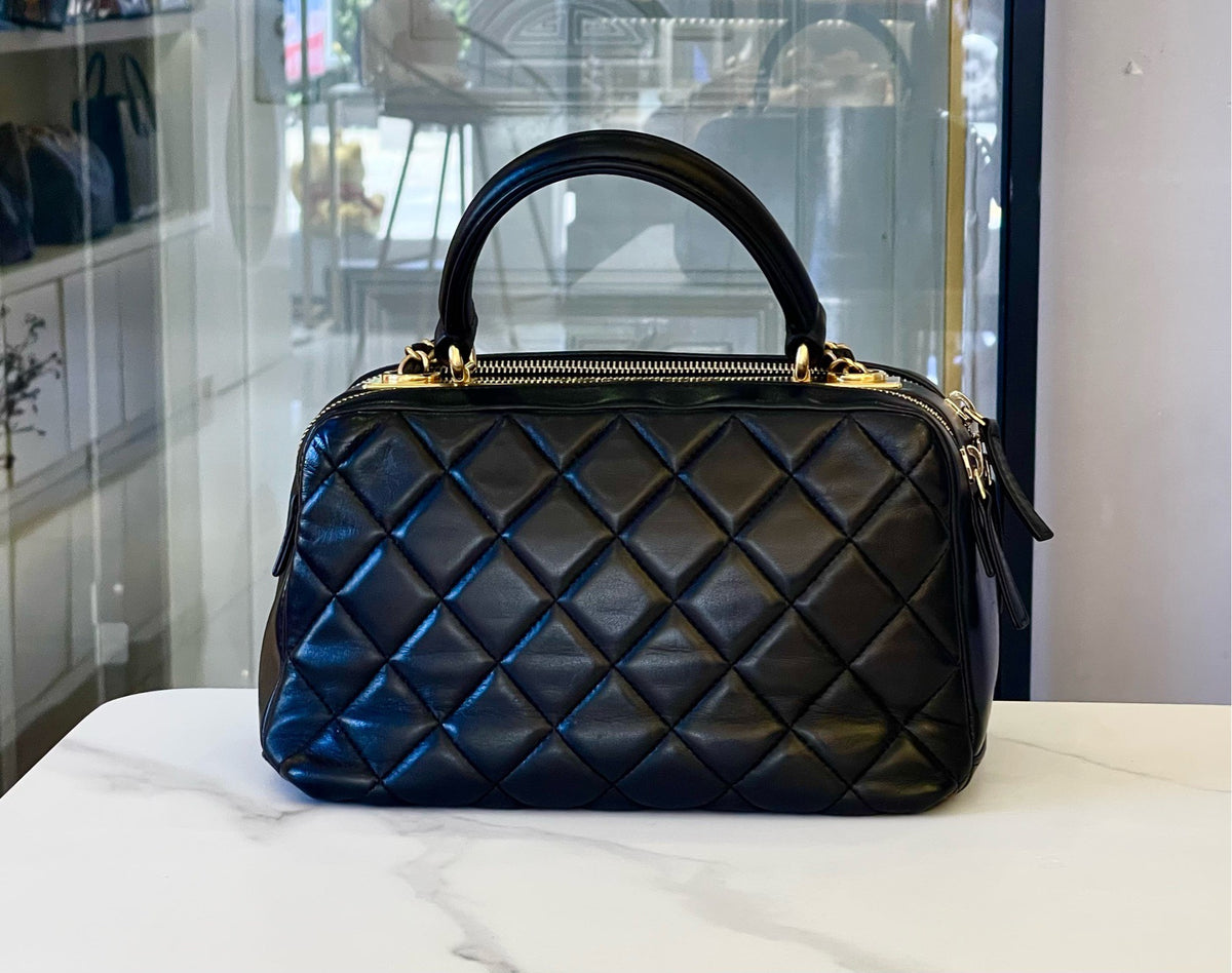 Chanel Trendy CC Bowling Bag, Black Lambskin Leather