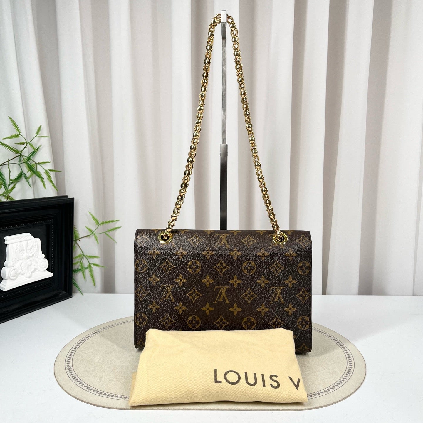 Louis Vuitton Victoire Monogram Canvas & Black Leather