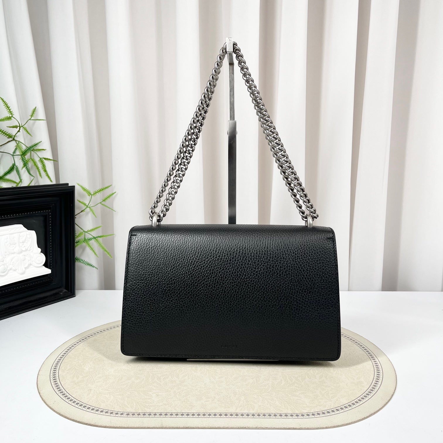 Gucci Dionysus Black Full Leather Crystal Tiger Head Chain Bag