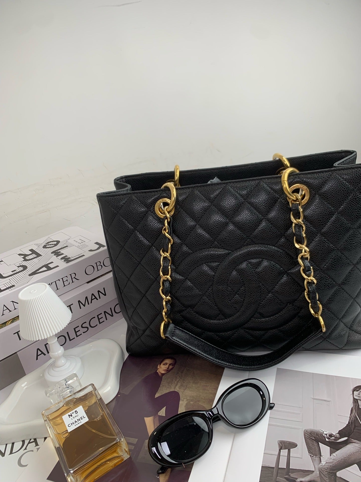 Chanel Grand Shopping Tote (GST) Black Caviar Leather Tote Bag with Gold Hardware