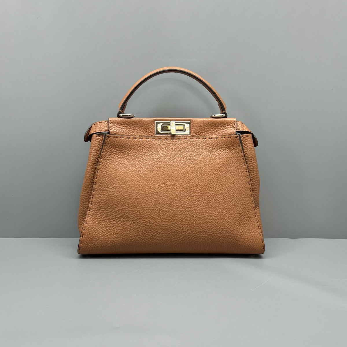 Fendi Peekaboo Brown Pebbled Leather Silver‑Tone Hardware