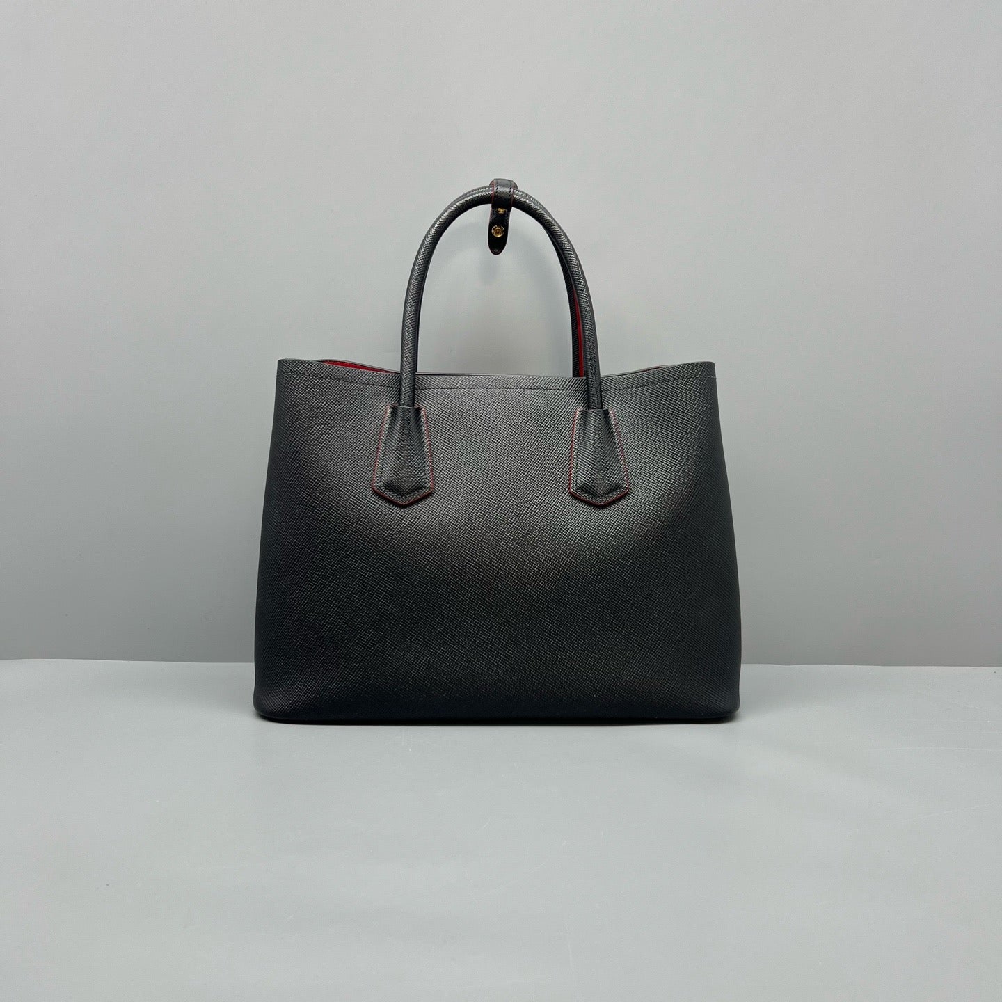 Prada Large Black Saffiano Leather Triangle Logo Tote Bag