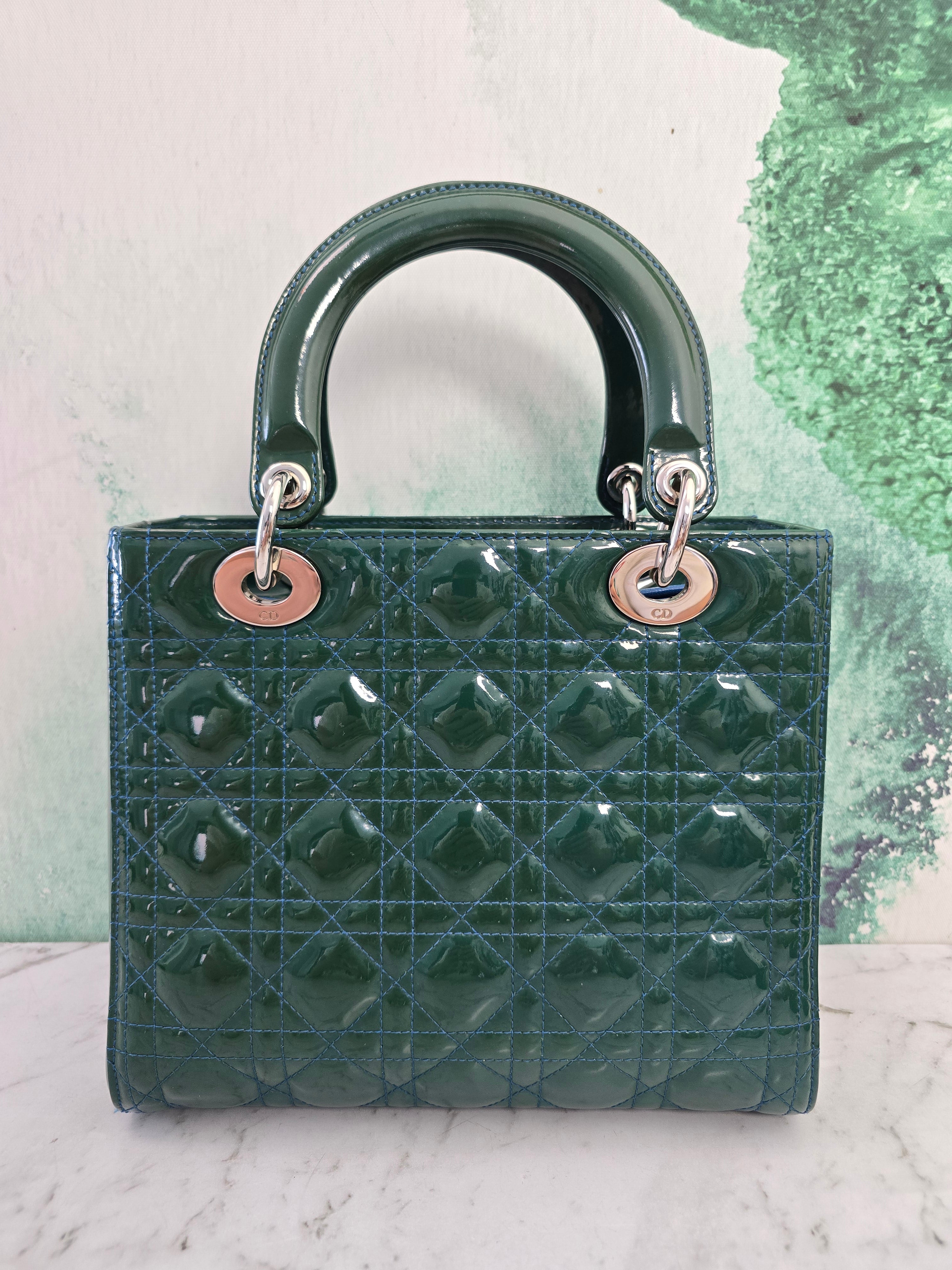 Dior Lady Dior Medium Patent Leather Green