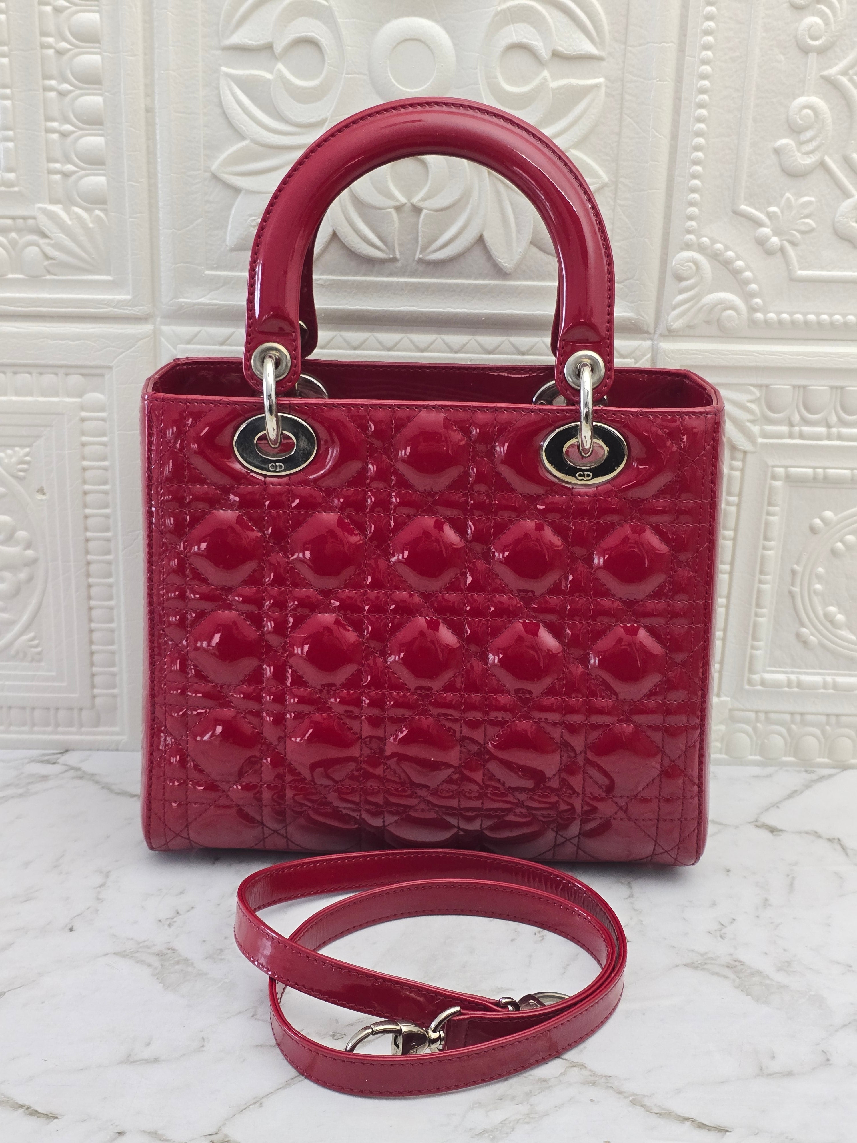 Christian Dior Lady Dior Medium Red Silver