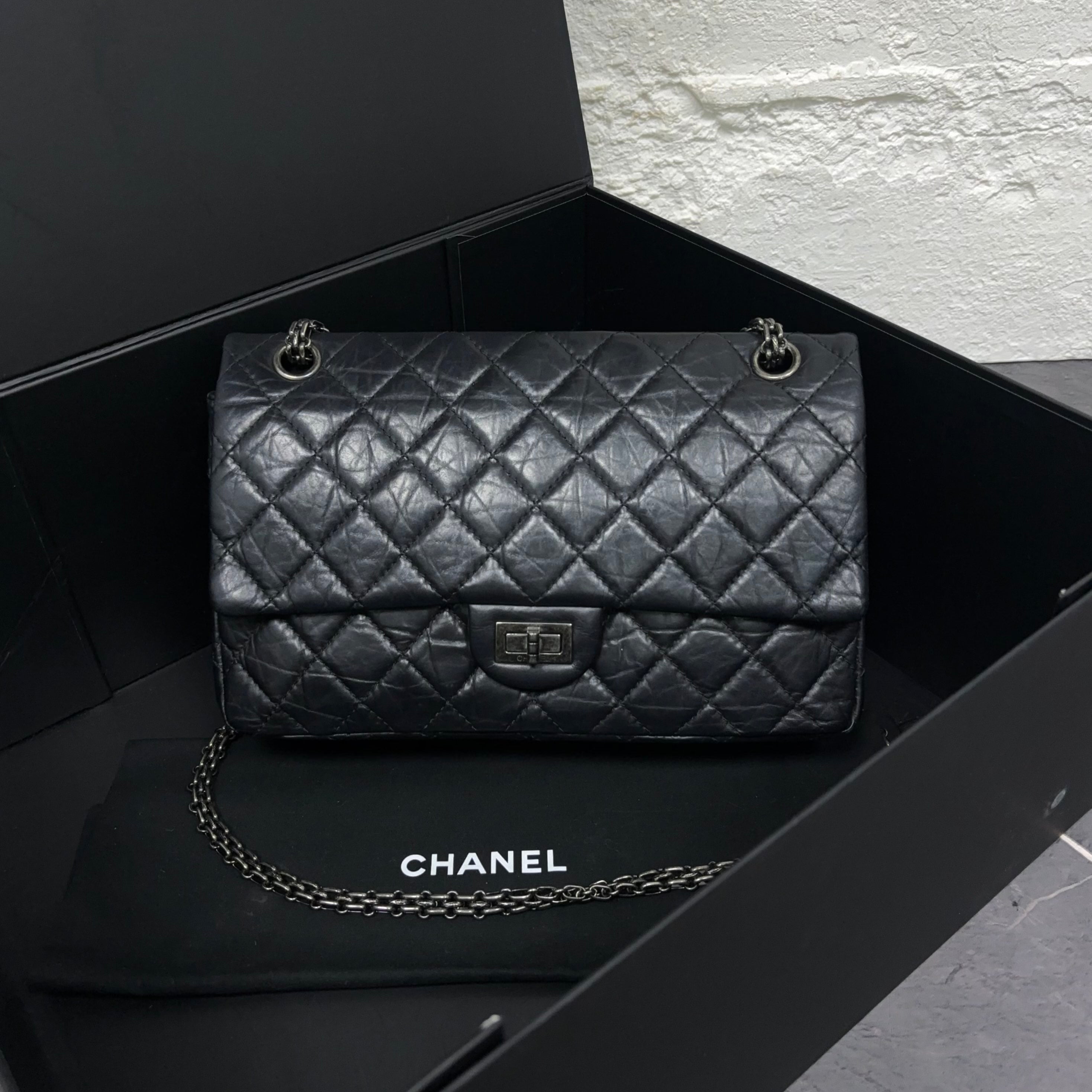Chanel 2.55 Reissue Medium Black Aged Calfskin Silver Hardware 15 Series