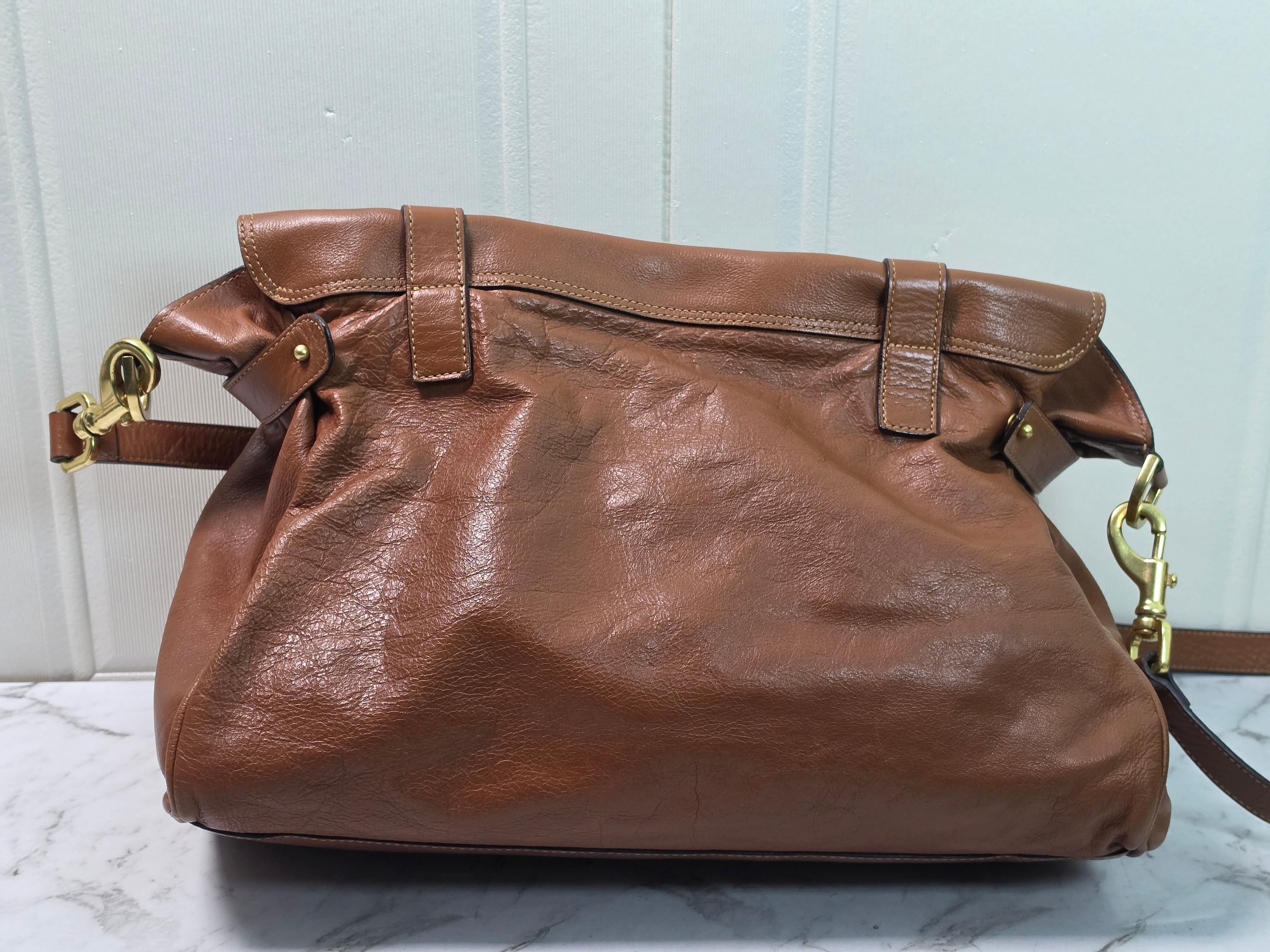 Mulberry Alexa Oak Brown Grain Leather Satchel Shoulder Crossbody Bag