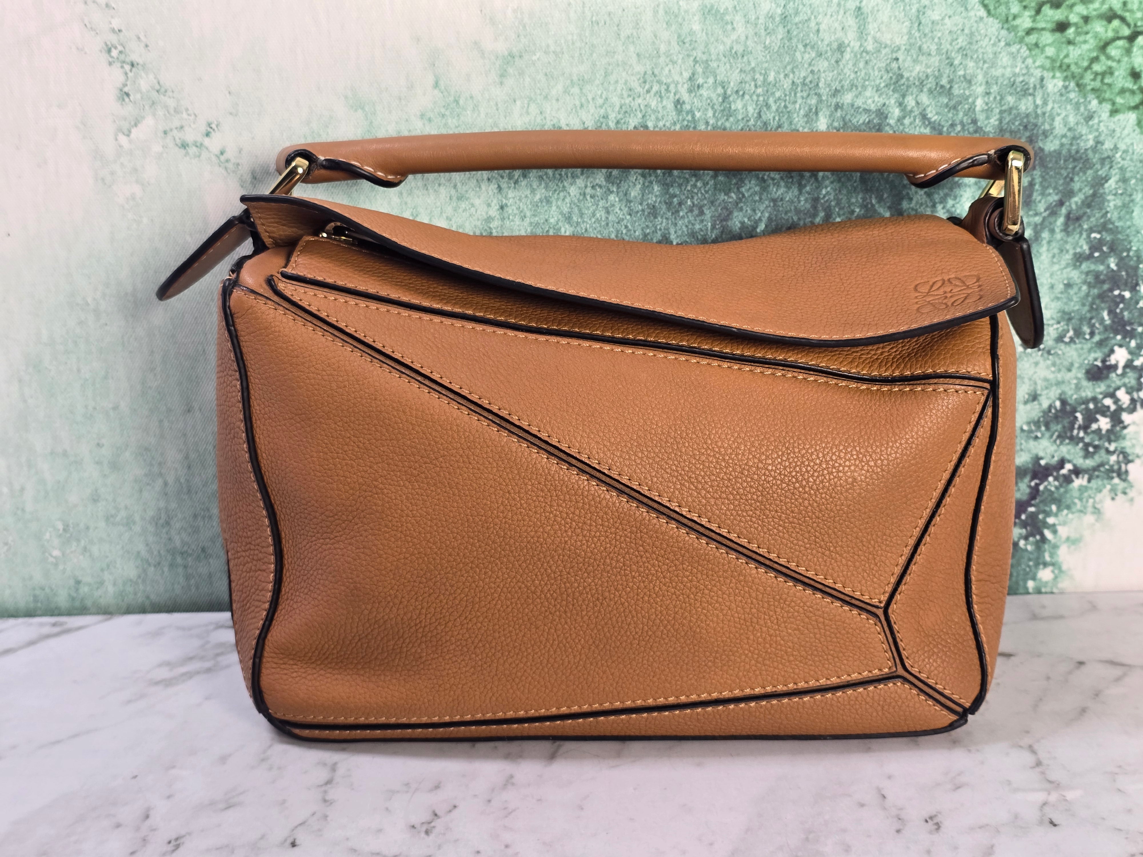 Loewe Puzzle Tan Grained Leather Small