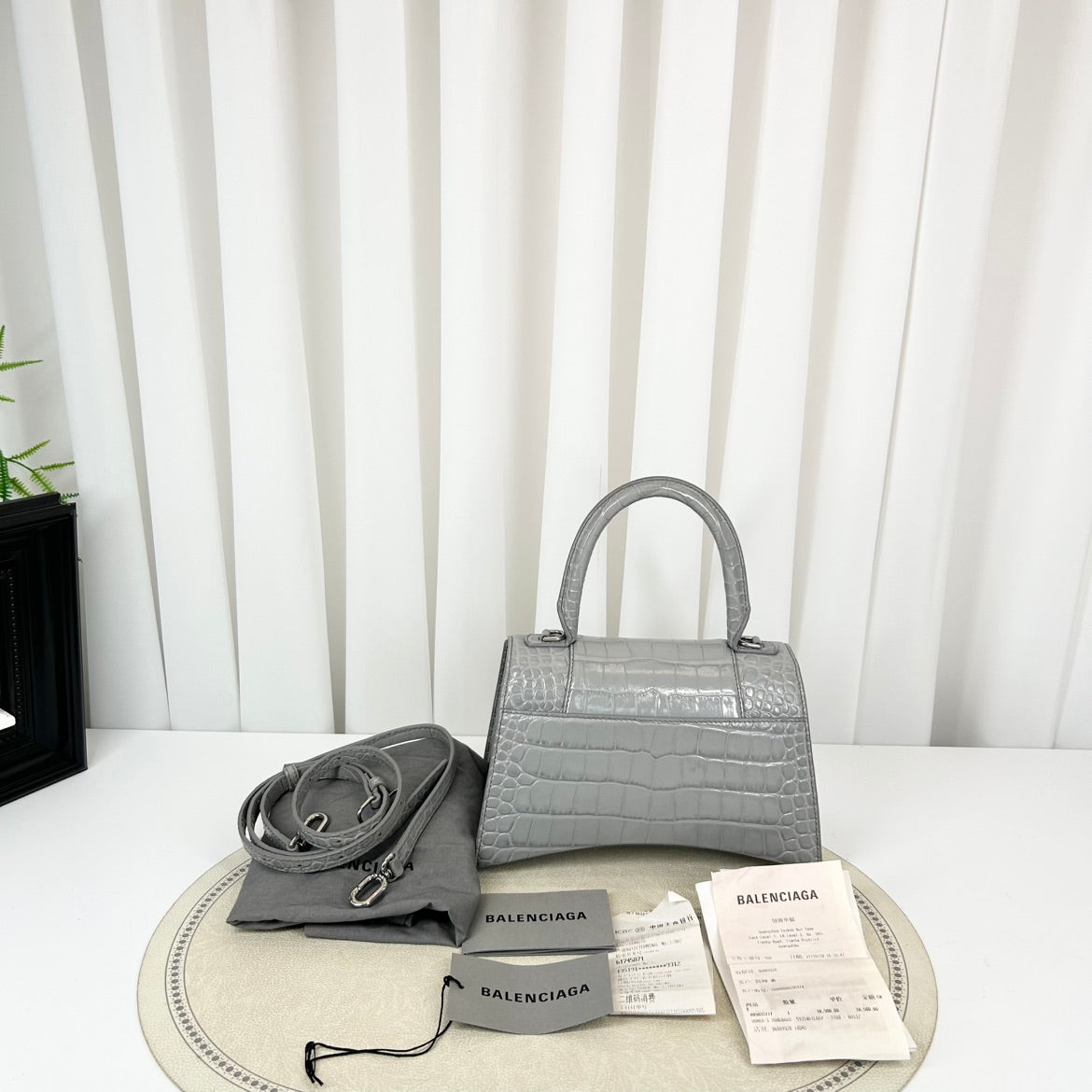 Balenciaga Hourglass Small Fog Grey Croc Embossed