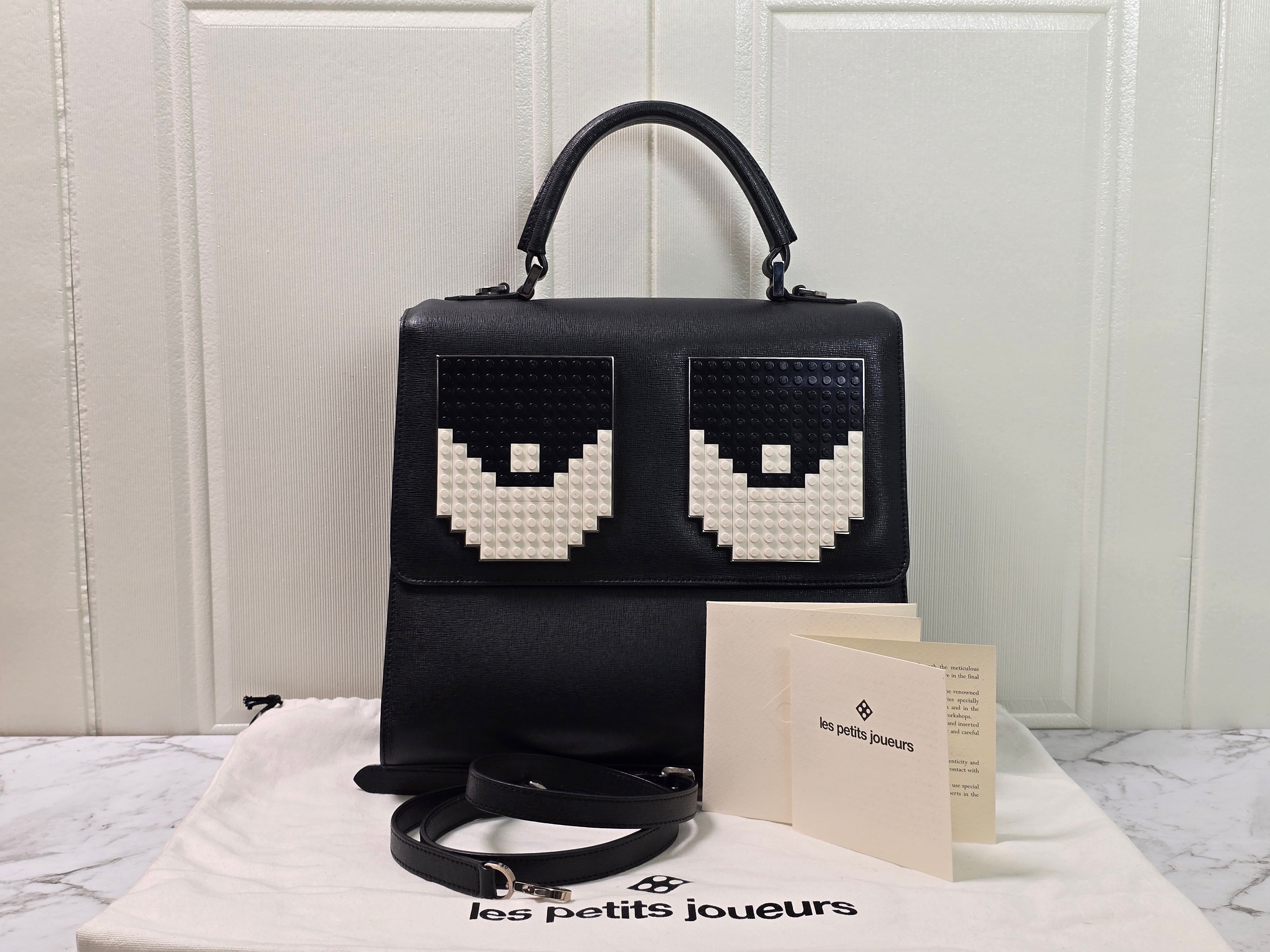 Les Petits Joueurs Pixel Lego Eyes Black Leather Top Handle