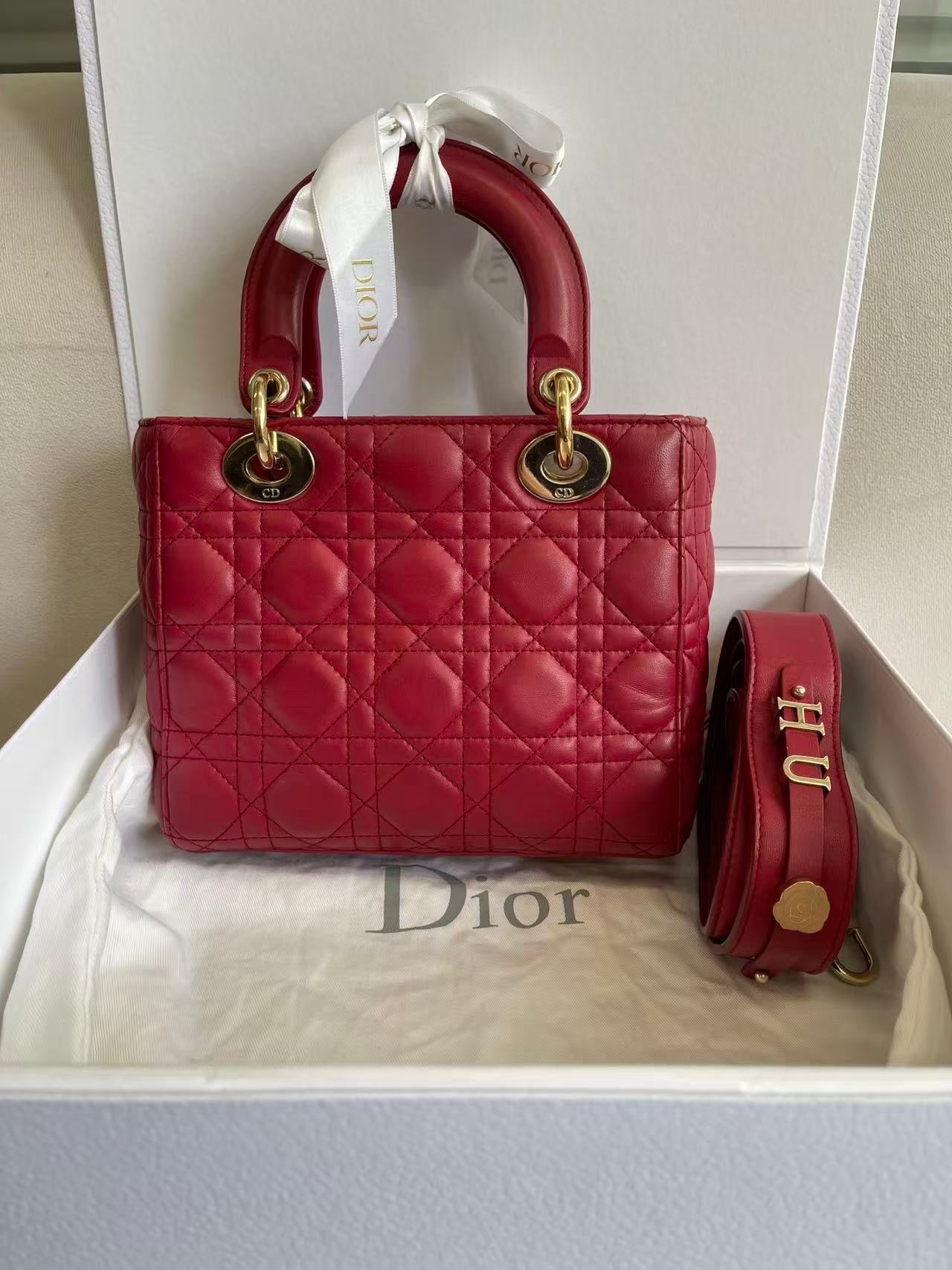 Dior Lady Dior Small Red Gold Hardware