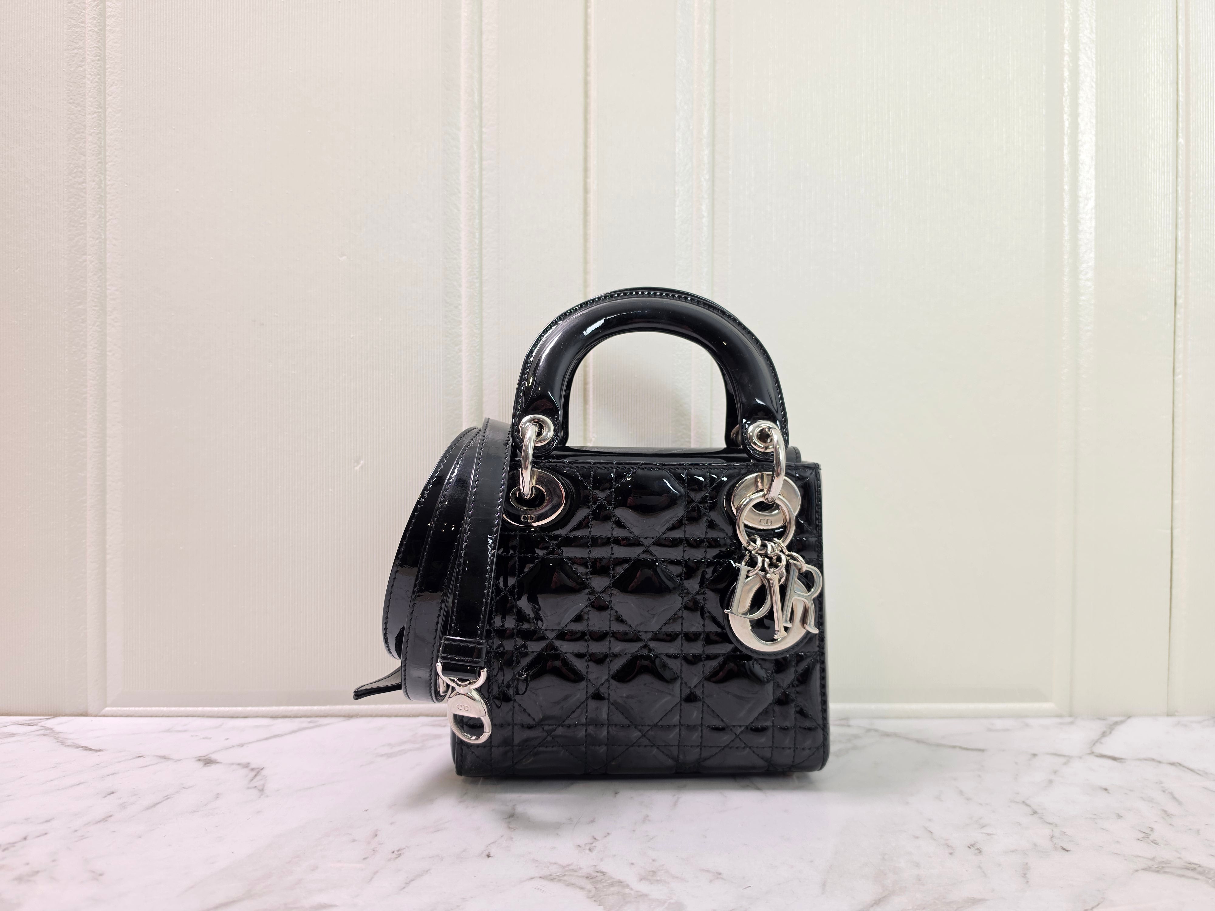 Dior Lady Dior Mini Patent Leather Black