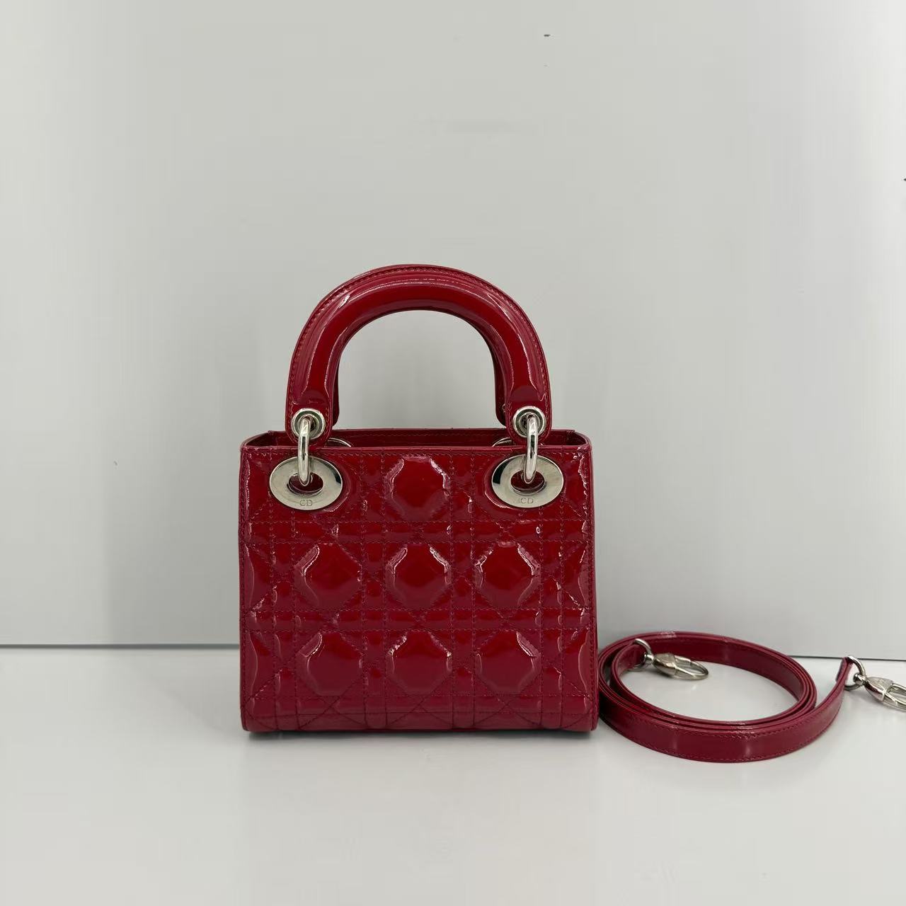 Dior Lady Dior Mini Patent Leather Red