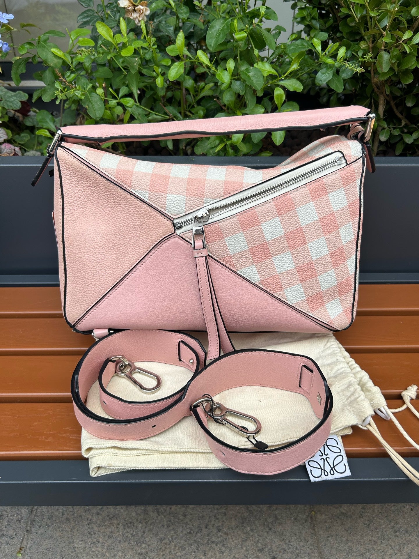 Loewe Puzzle Medium Pink Checker Leather