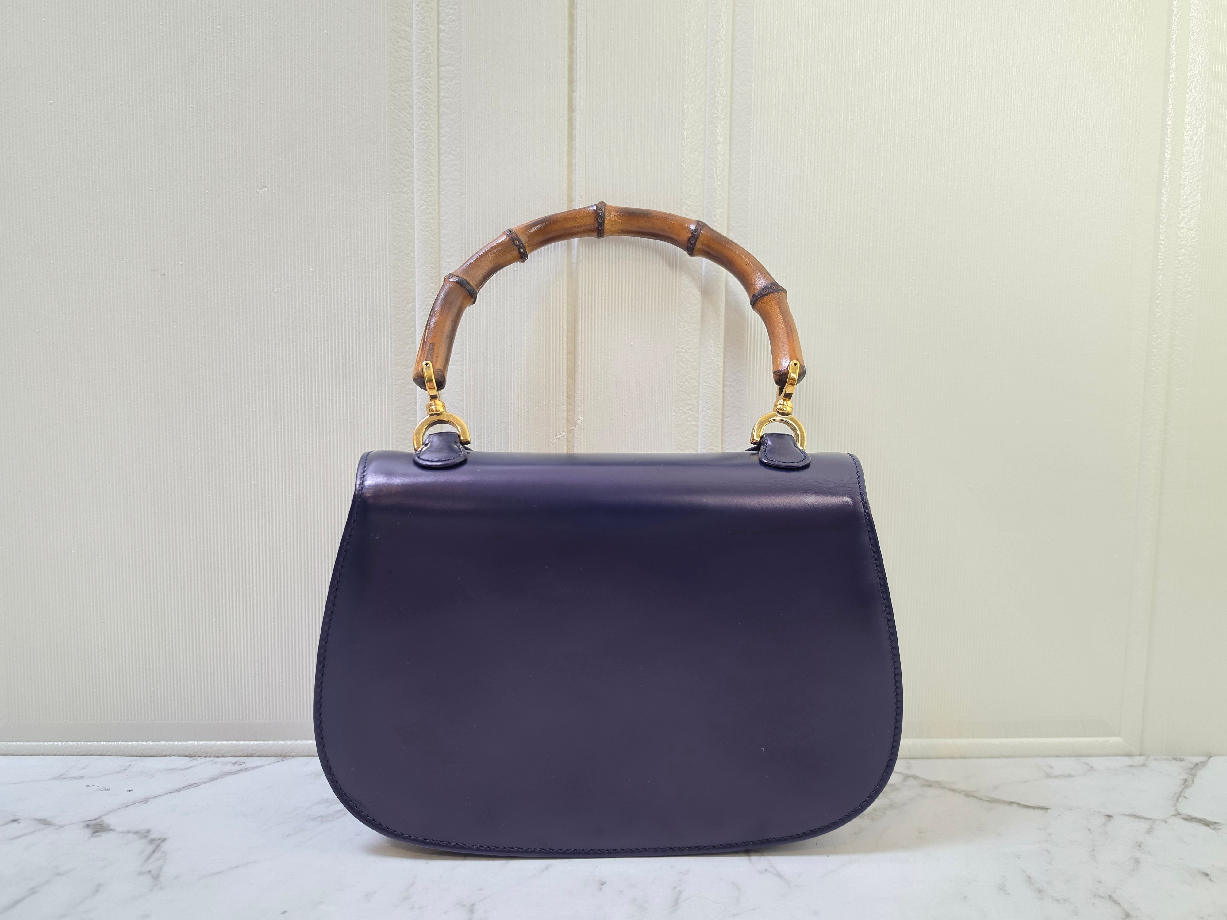 Gucci Bamboo Navy Blue Leather Top Handle Bag