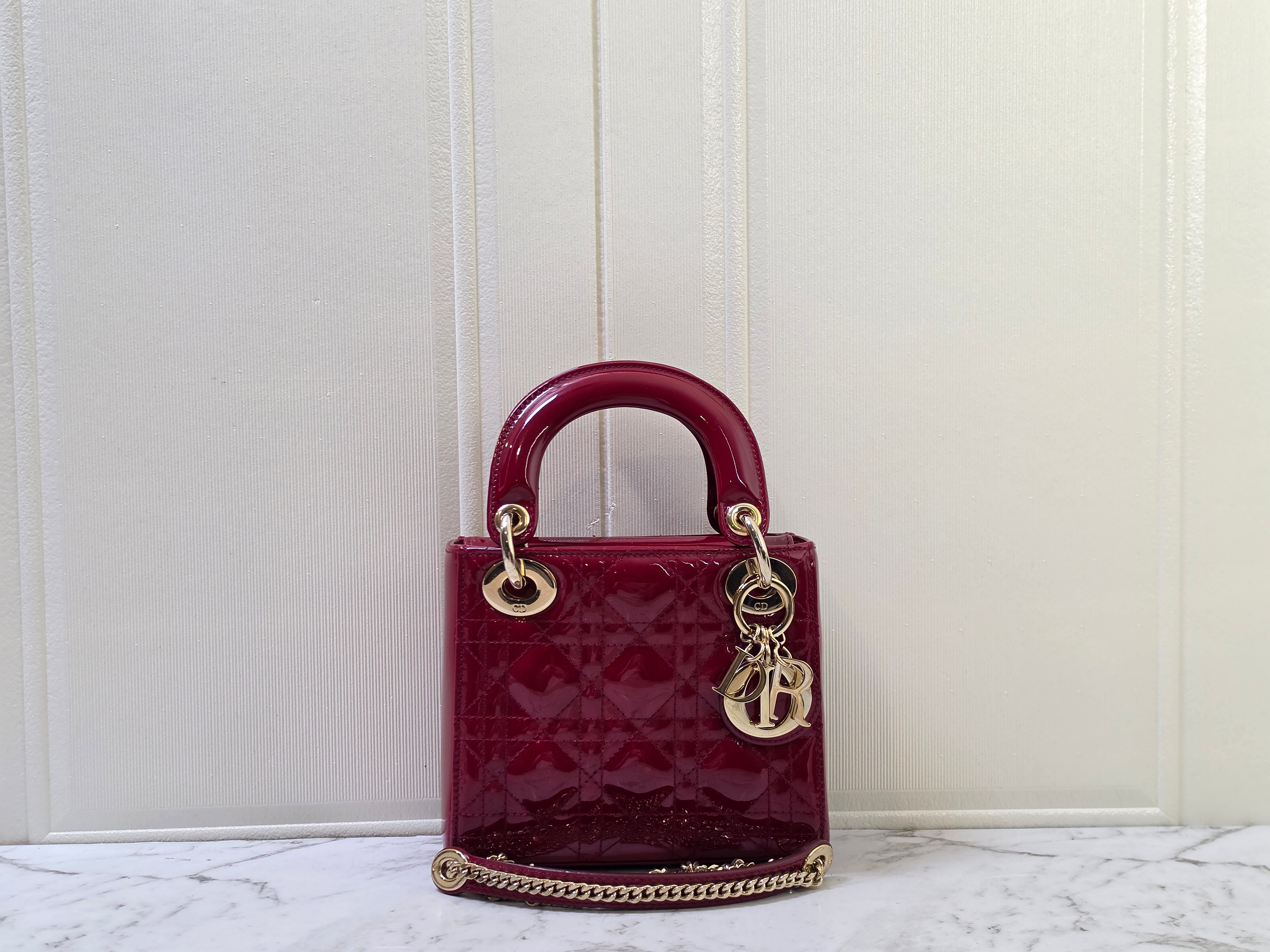 Dior Lady Dior Mini Red Patent Leather