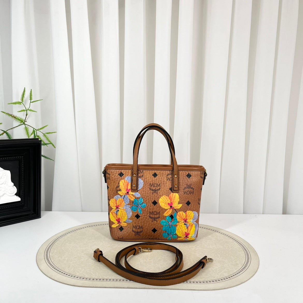 MCM Cognac Visetos Floral Bag