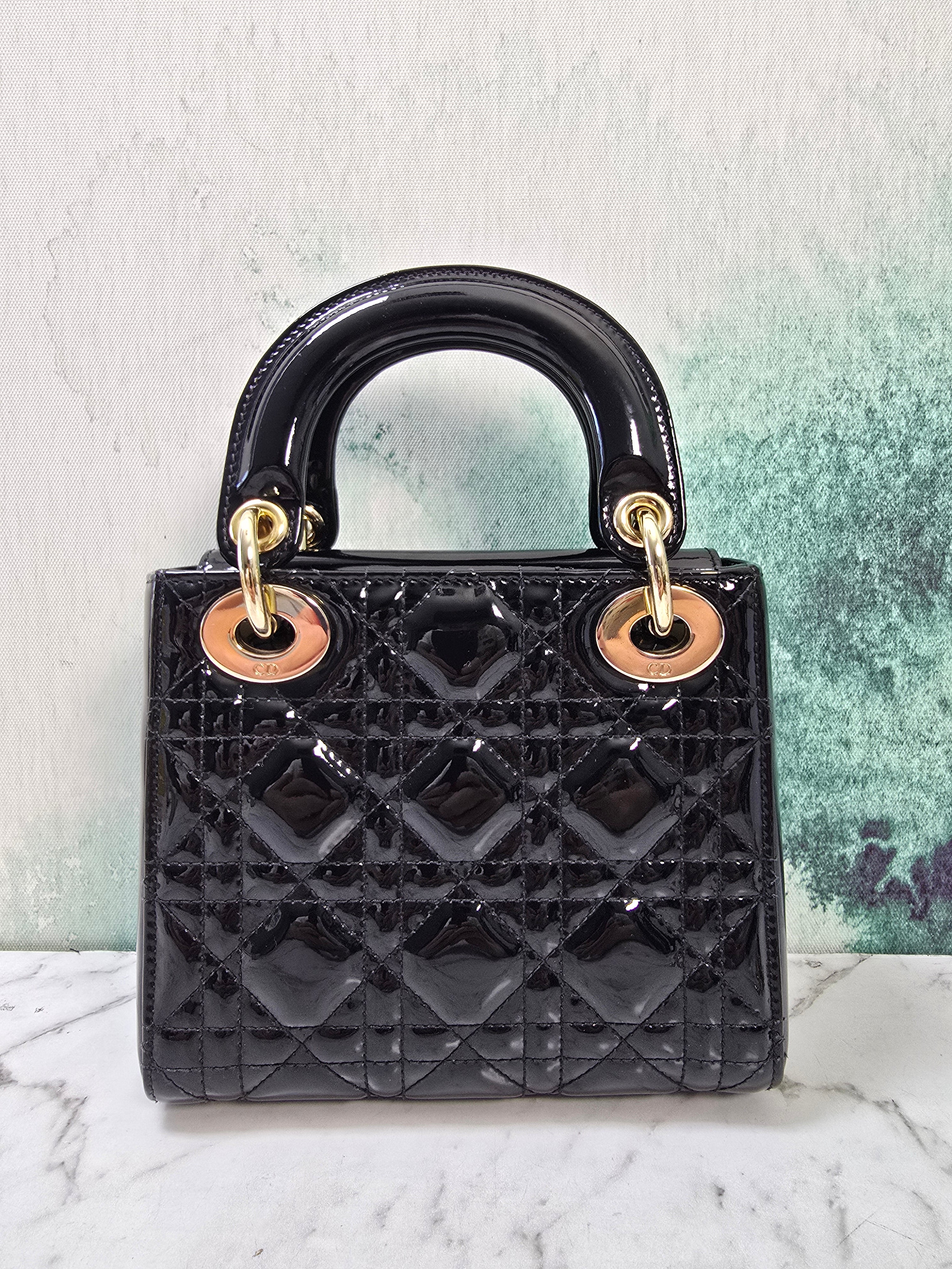 Dior Lady Dior Mini Patent Leather Black