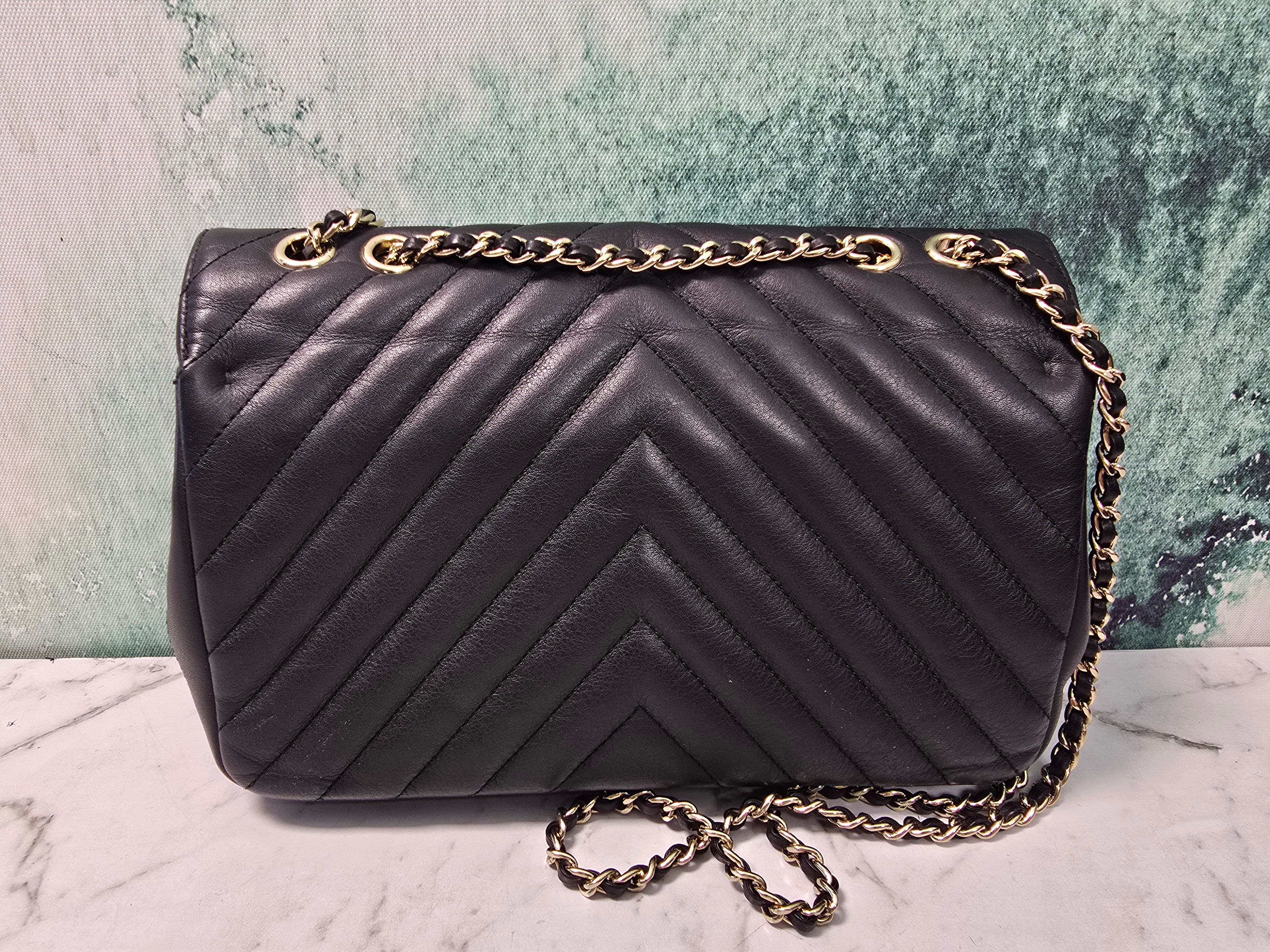 Chanel Statement Black Chevron Leather Flap Bag