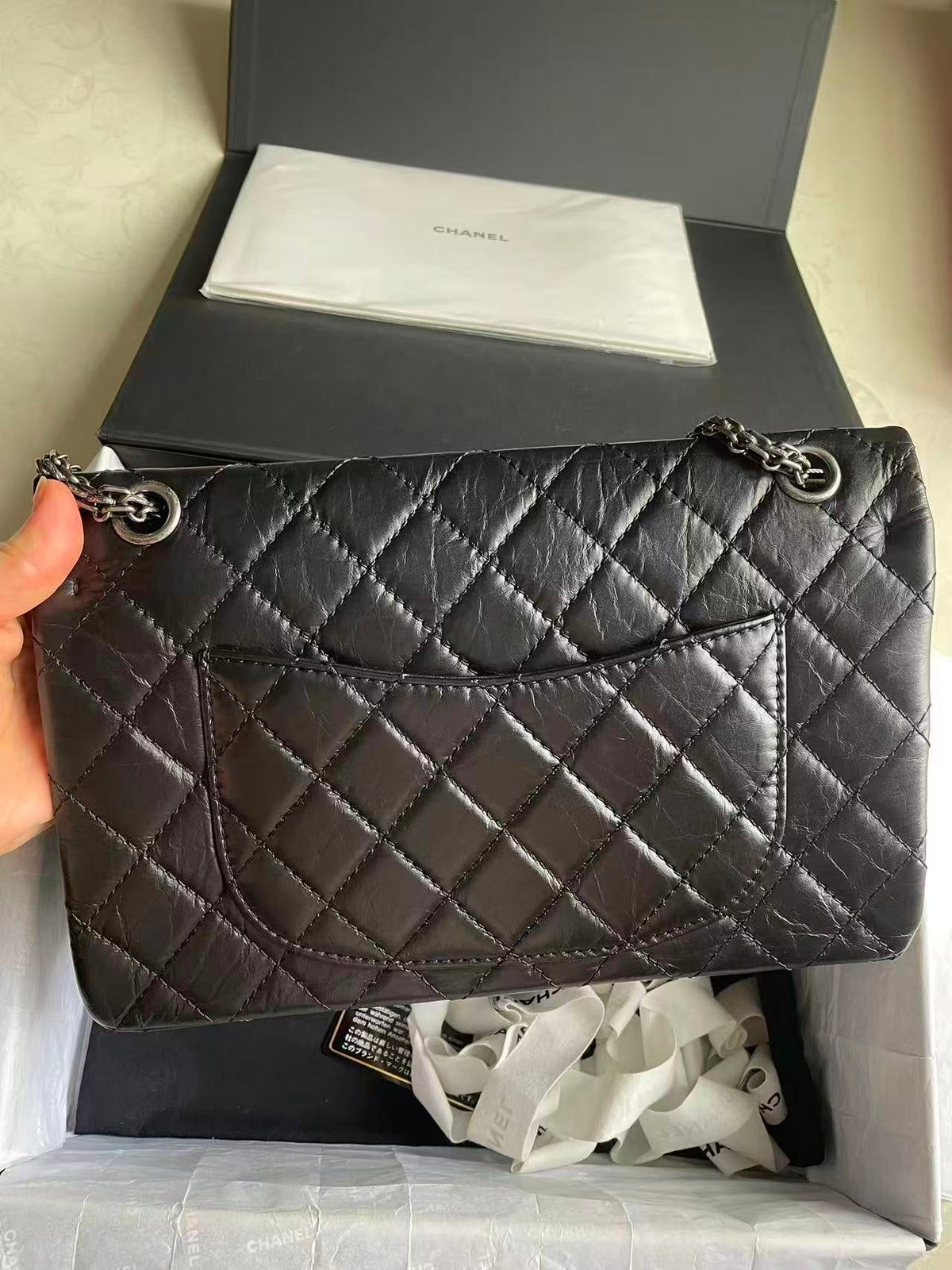 Chanel 2.55 Reissue Medium Black Aged Calfskin Silver Hardware 23Series