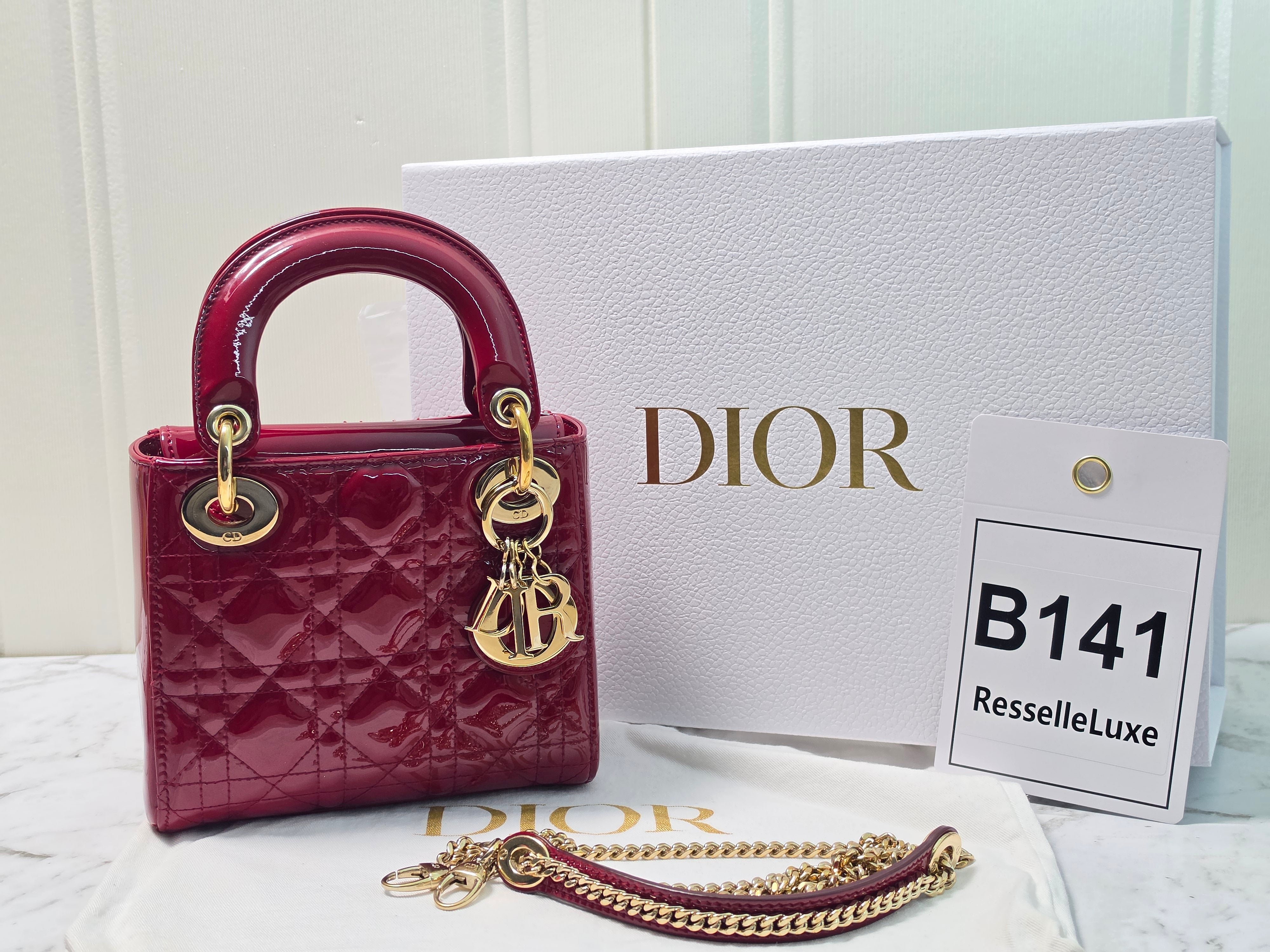 Dior Lady Dior Mini Red Patent Leather Bag